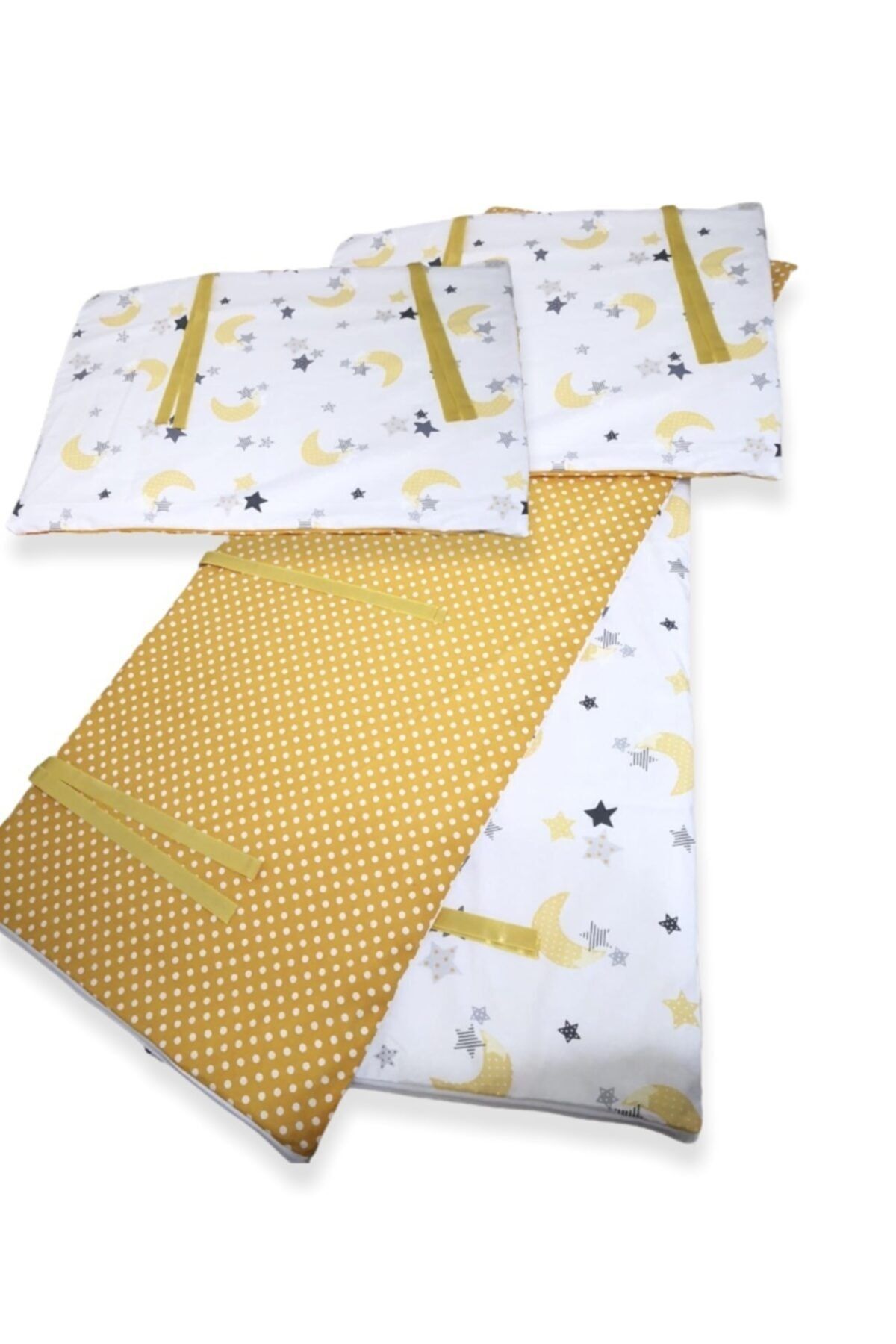 Bebek Özel Bebek Çocuk Beşik Kenar Koruma 100x200 Montessori Için (4 Parça) Sarı Puantiyeli