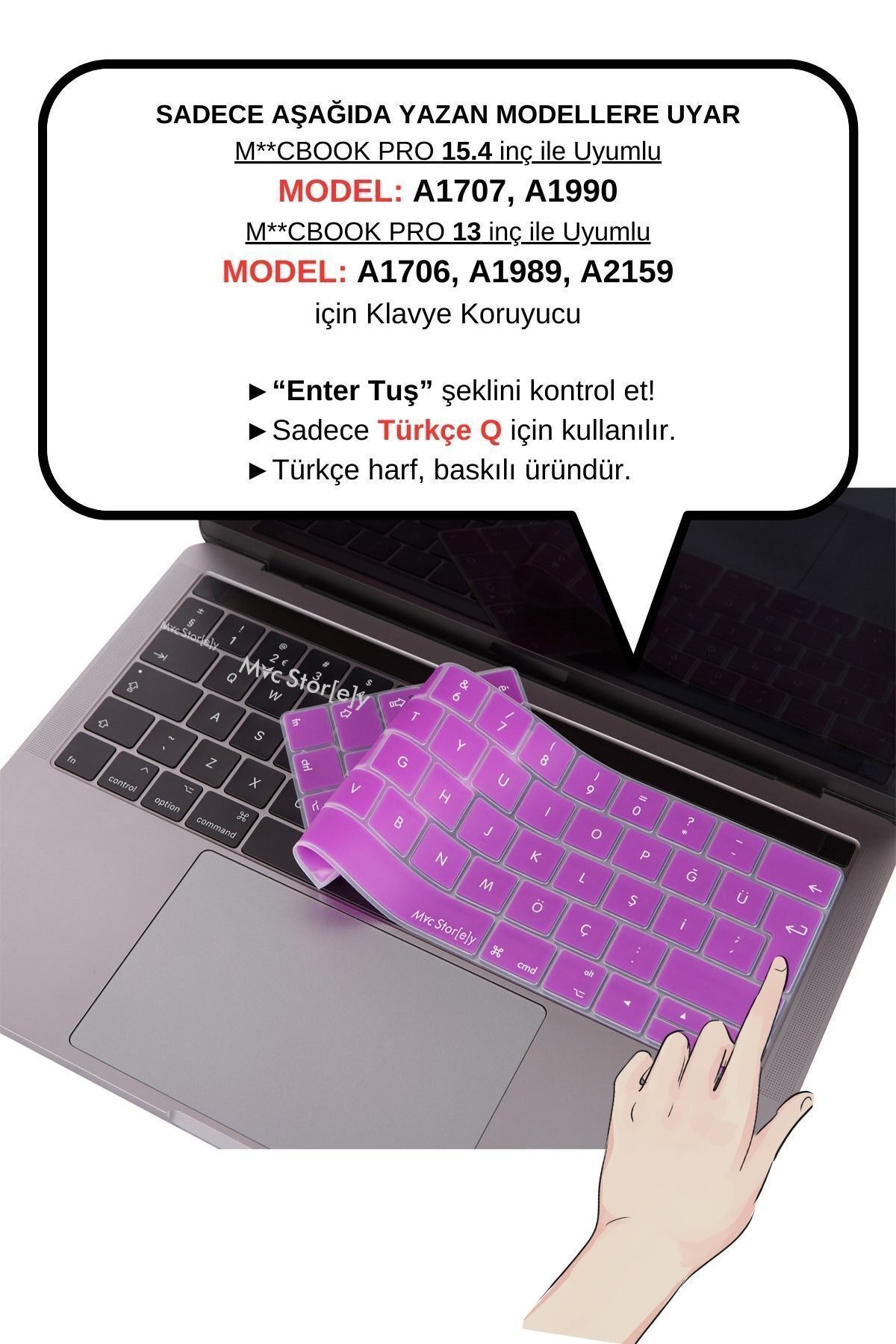 Mcstorey Macbook Pro Klavye Koruyucu 13 Inç (TÜRKÇE Q) A1706 A1989 A2159 A1707 A1990 Ile Uyumlu