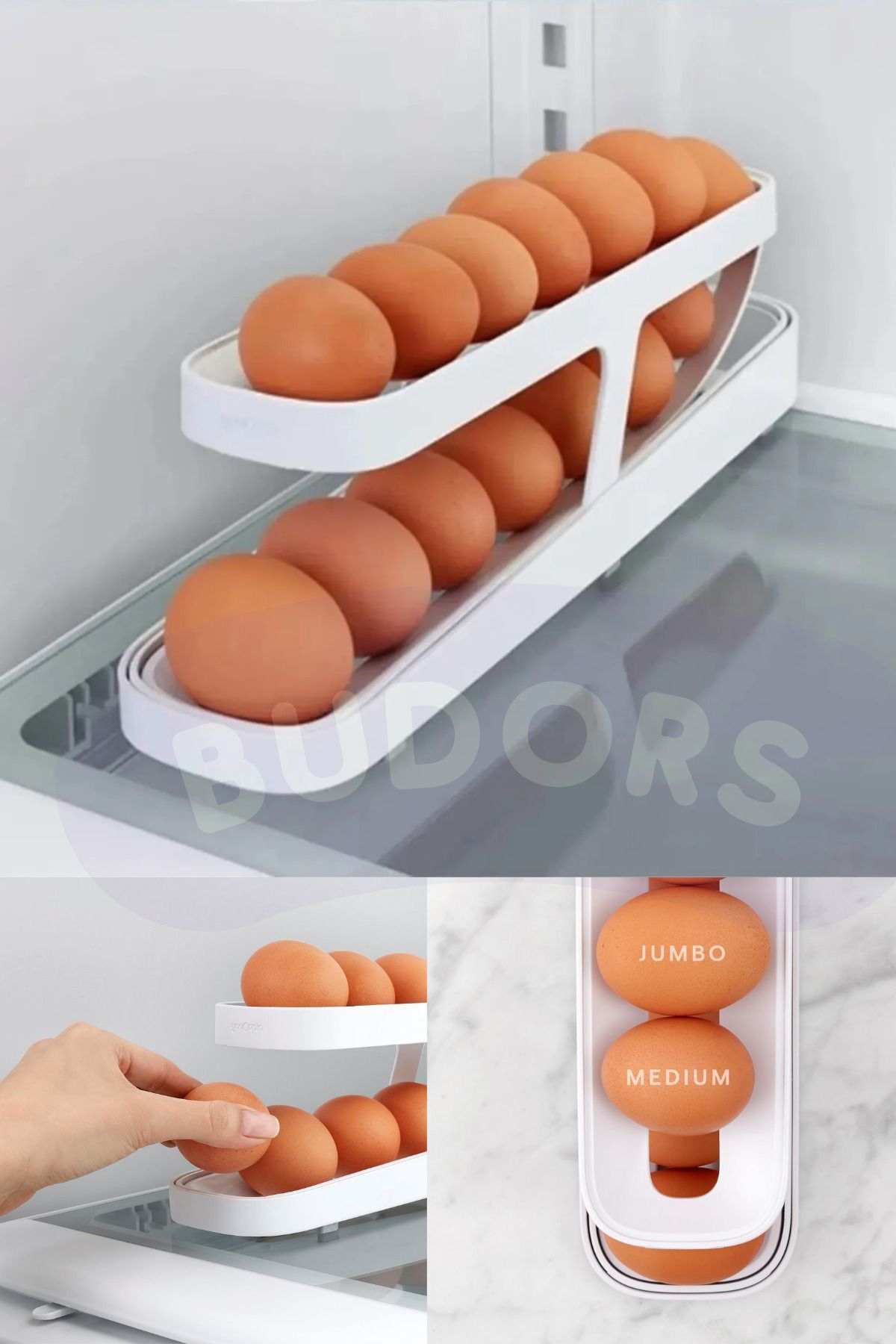 BuDorS 2 Katlı Otomatik Buzdolabı Yumurta Standı Yumurtalık Rafı Saklama Kabı Buzdolabı Organizeri 1 ADET