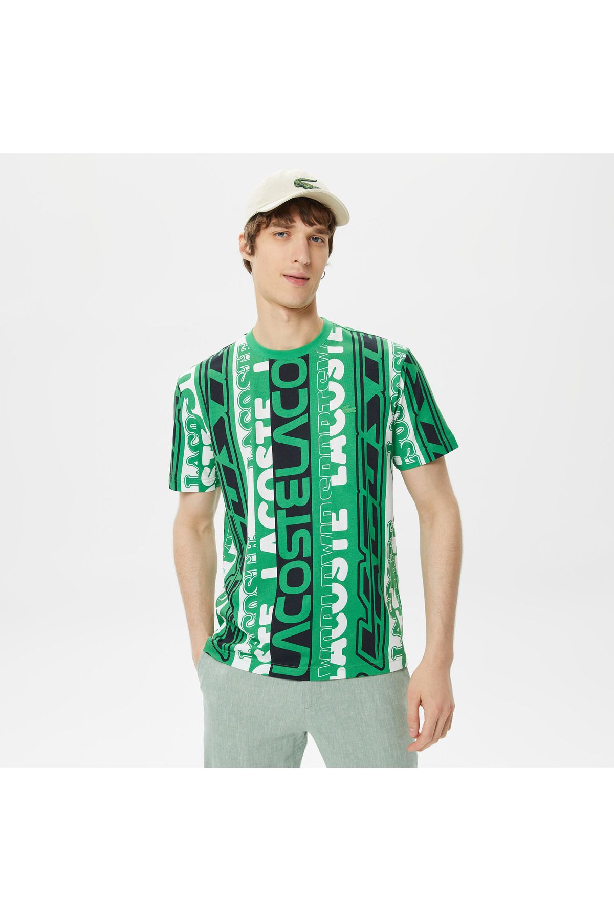Lacoste Erkek Regular Fit Bisiklet Yaka Baskılı Yeşil T-shirt