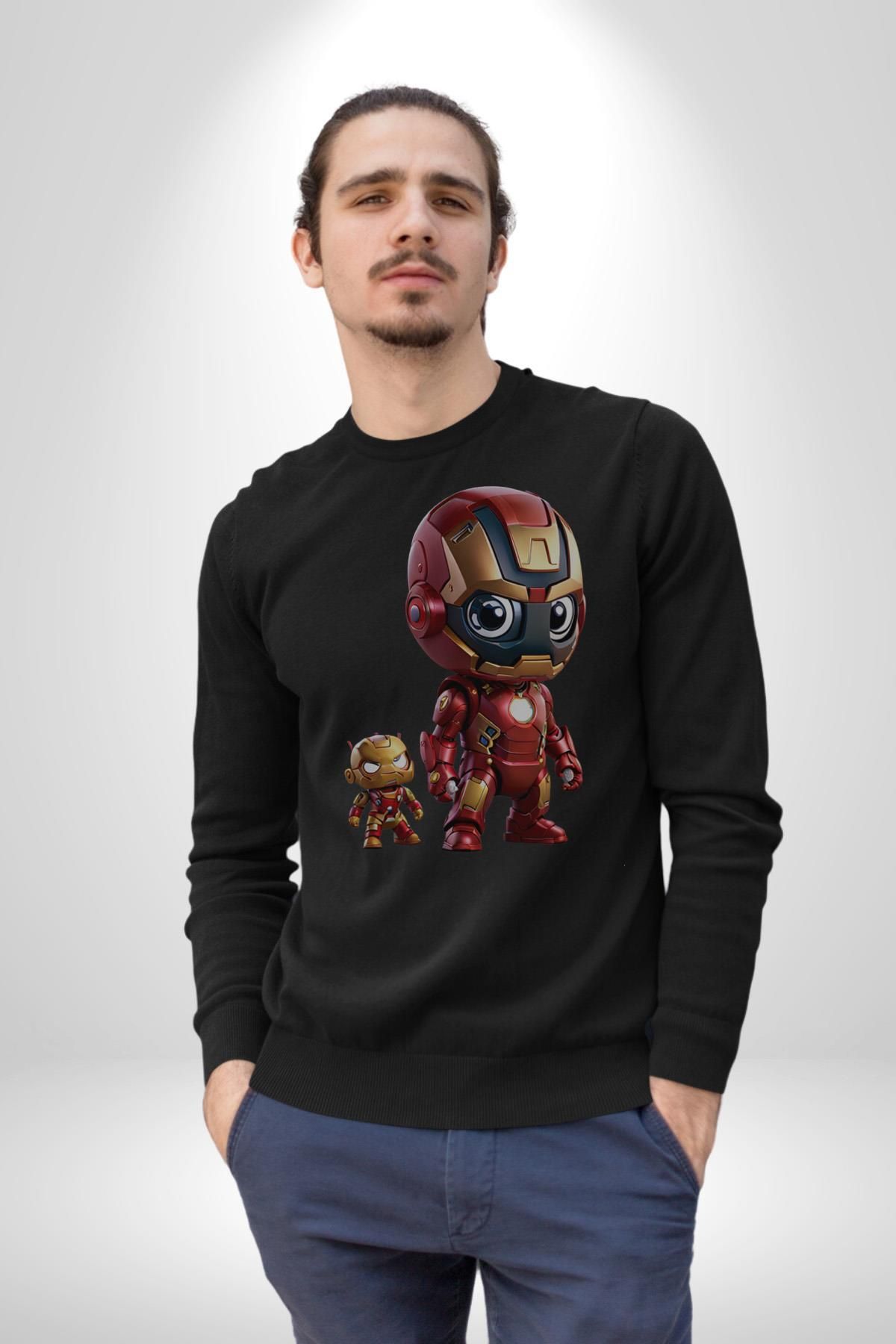 Angemiel Yenilmezler Avengers Bebek Iron Man Kadın Erkek  Siyah Baskılı Sweatshirt