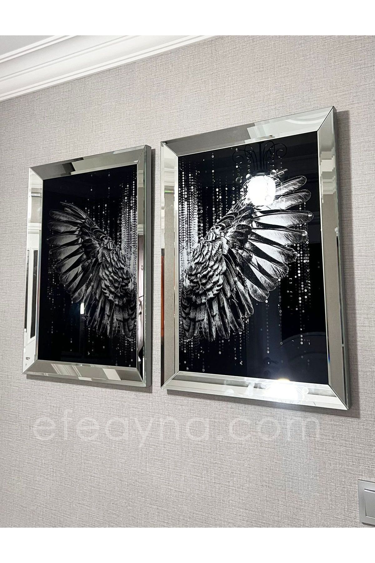 Efe Ayna Melek Kanadı 2'li Ayna Tablo Seti-füme Kanat