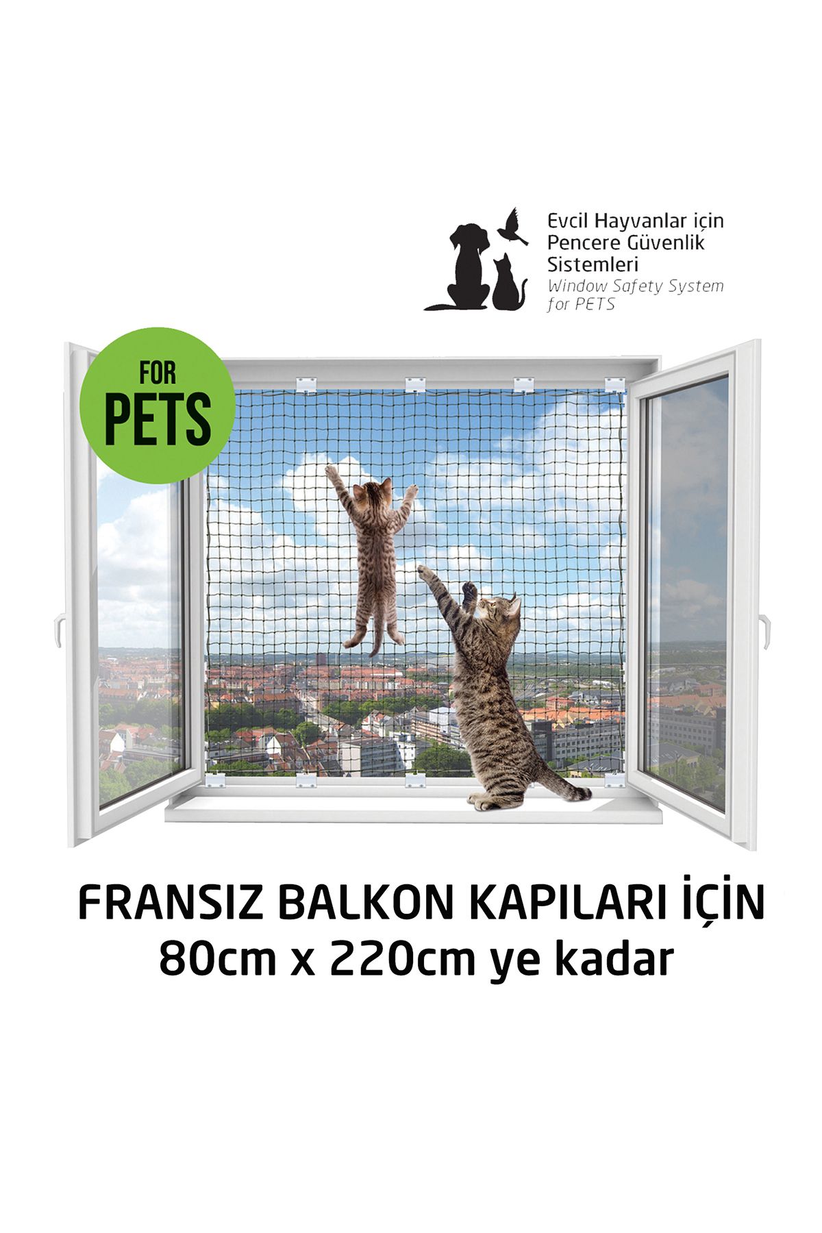 WINBLOCK Pets – Kediler Için Pencere Güvenlik Ağı, Kedi Filesi Sistemi – Fransız Balkon Kapısı