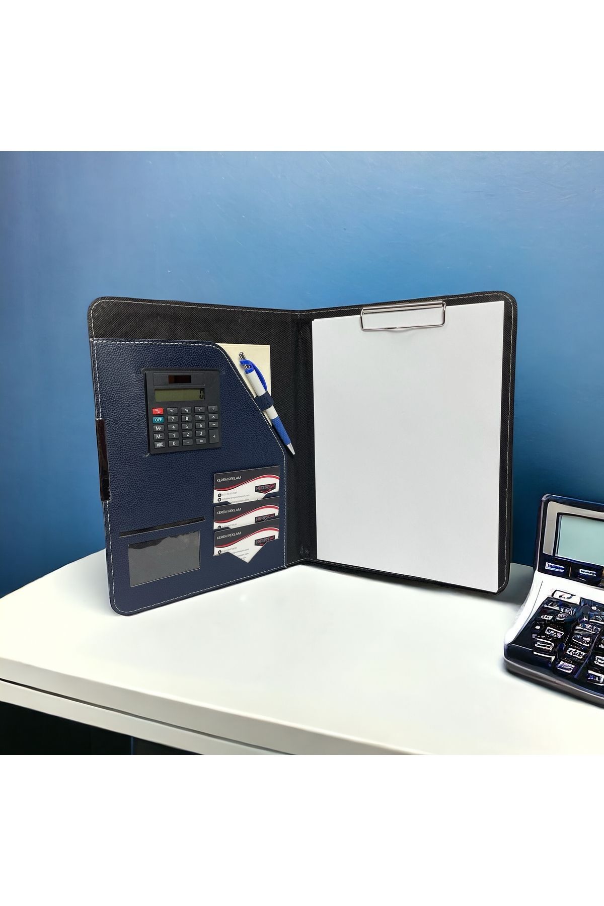 Kerem ofis A4 Sekreterlik Termo Deri Kapaklı Hesap Makinalı -kartlık Bölmeli - Kişiye Özel Isimli