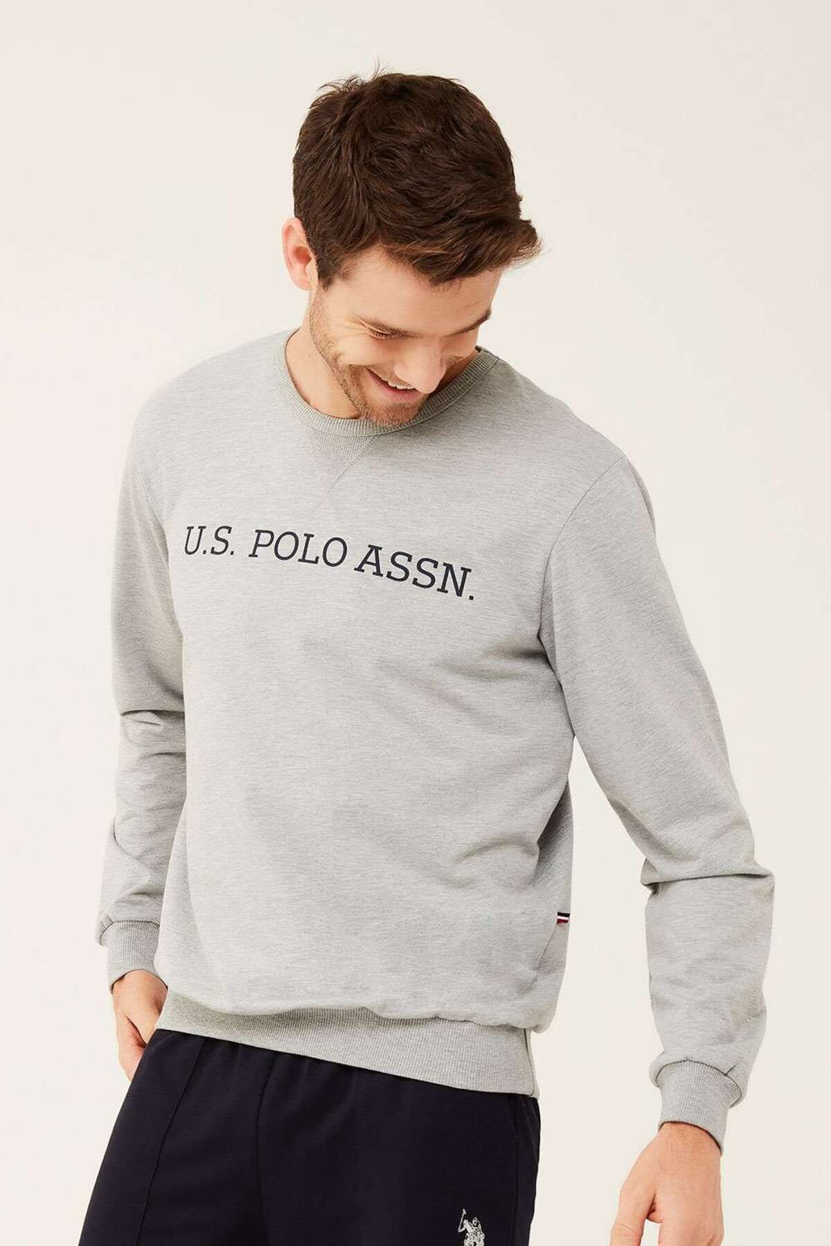 U.S. Polo Assn. Erkek Gri Melanj Yuvarlak Yaka Ev Giyim