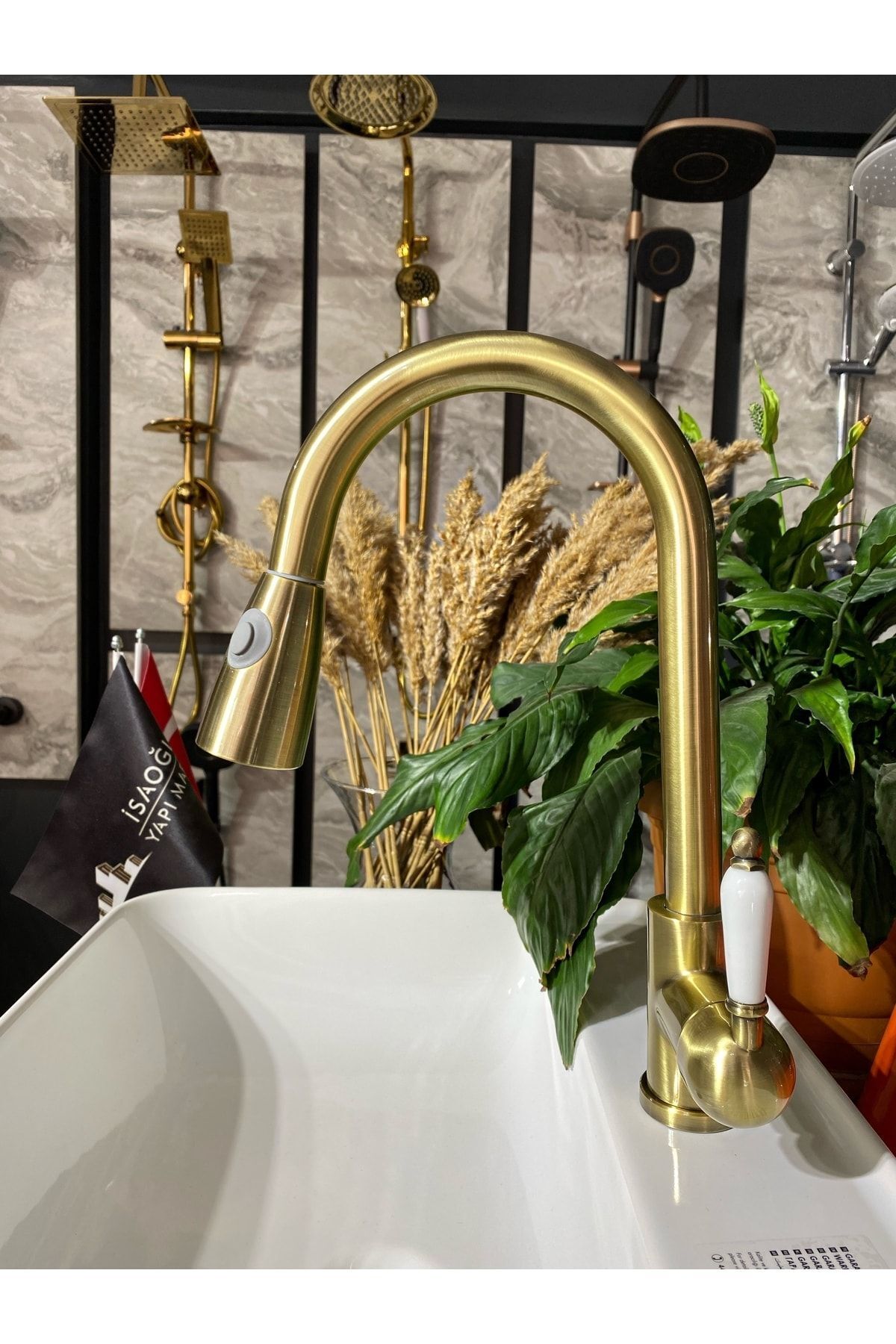 İSAOĞLU YAPI Antik Gold Luxury Spiralli Mutfak Bataryası Mat Altın Uzayan Başlıklı Evye Bataryası Gold Musluk