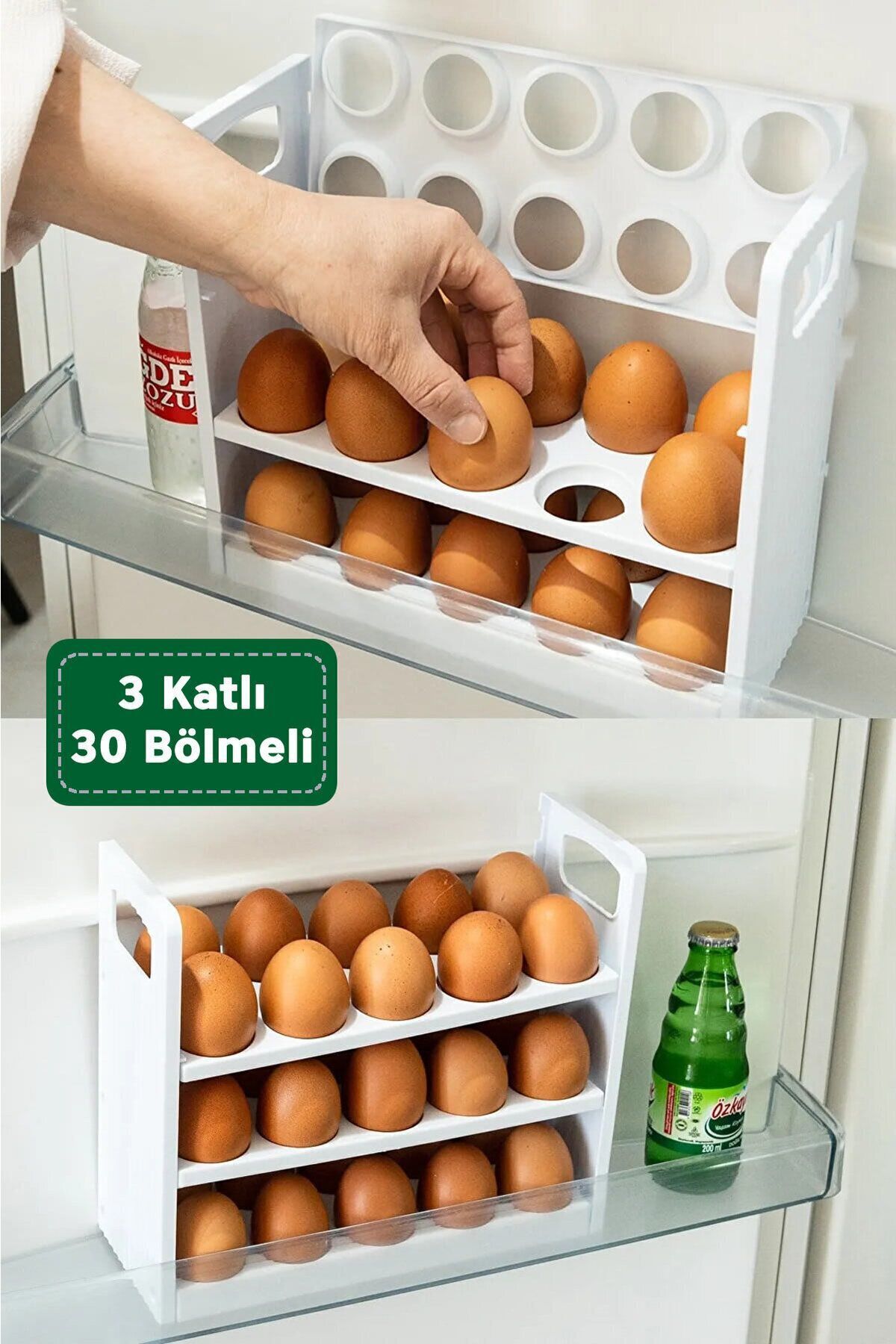 ARVALE 30 Bölmeli Yumurta Kutusu 3 Katlı Yumurtalık Buzdolabı Organizeri Saklama Kabı