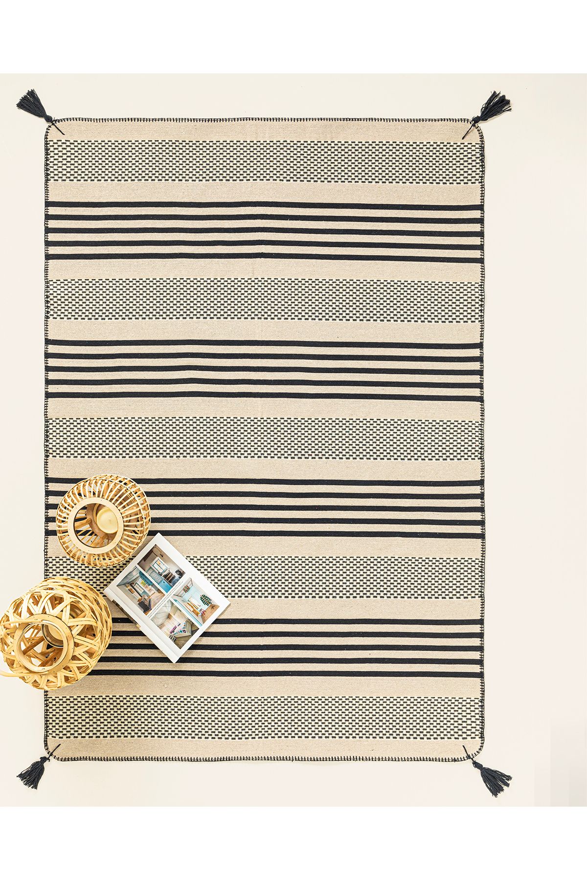 English Home Fancy Striped Dokuma Kilim Lacivert - Krem