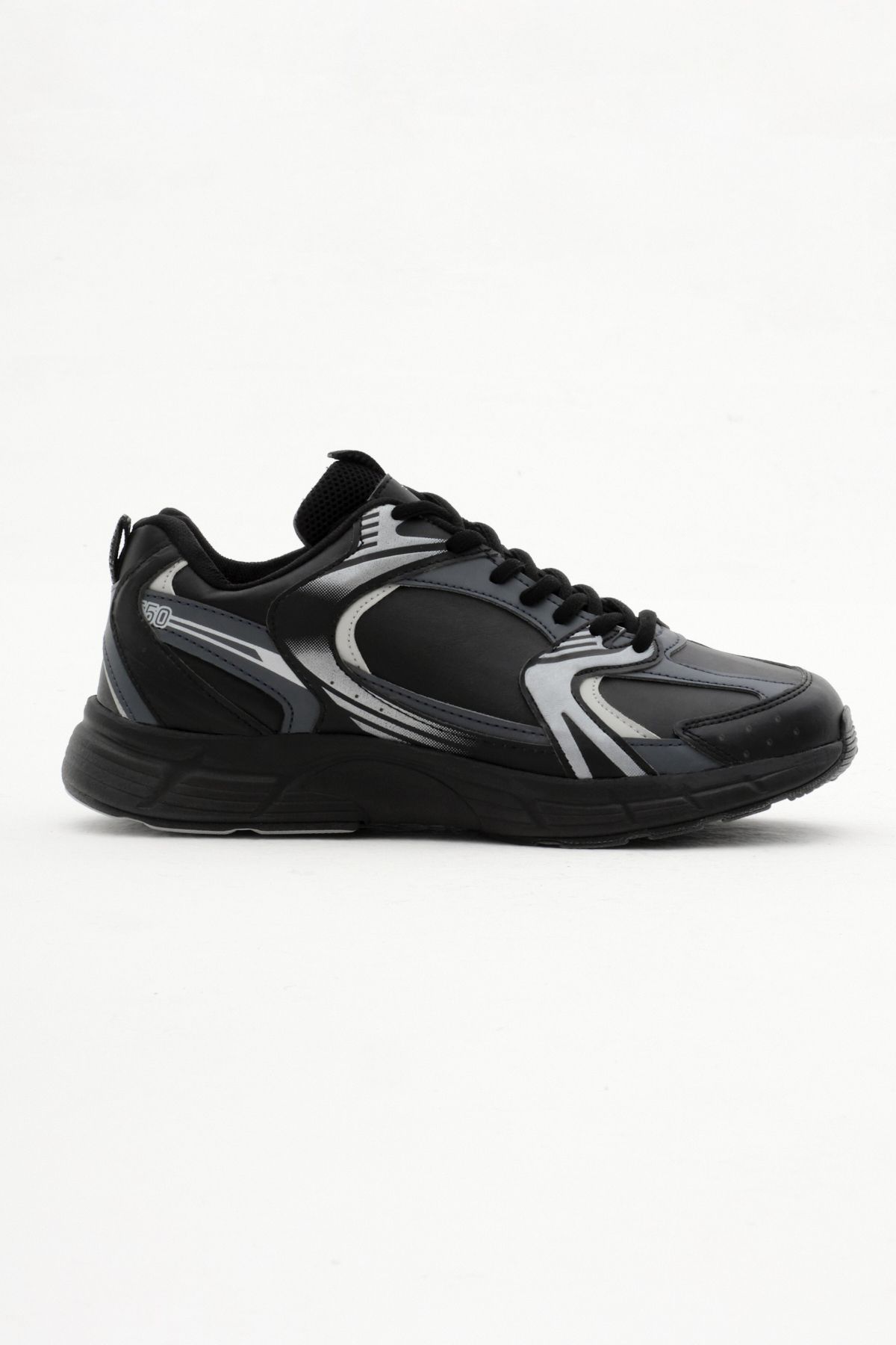 Tonny Black Unisex Siyah Füme Cilt Faylon Taban Bağcıklı Spor Ayakkabı