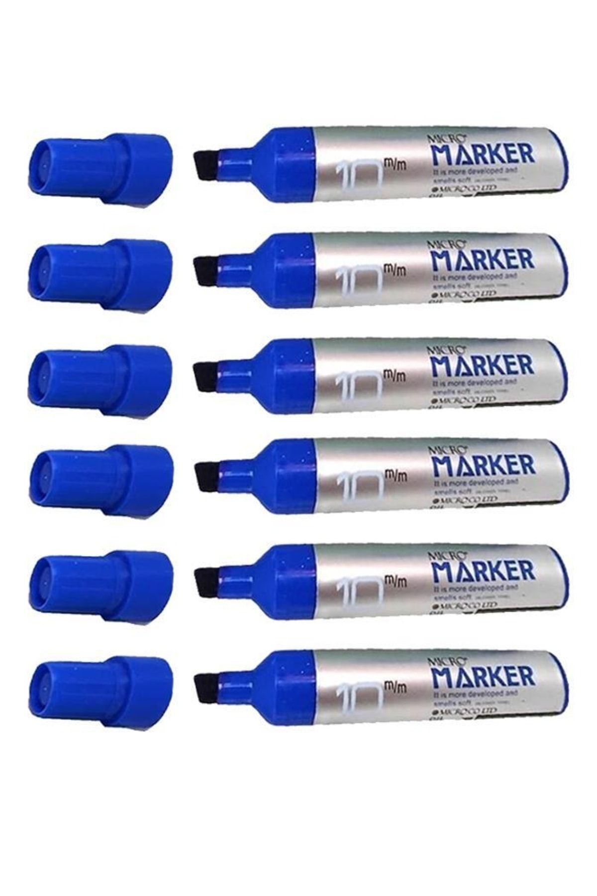 Micro Permanent Markör Marker Kesik Uçlu Koli Kalemi Mavi 10 Mm Çuval Kalemi Silinmez 6 Adet 1 Paket