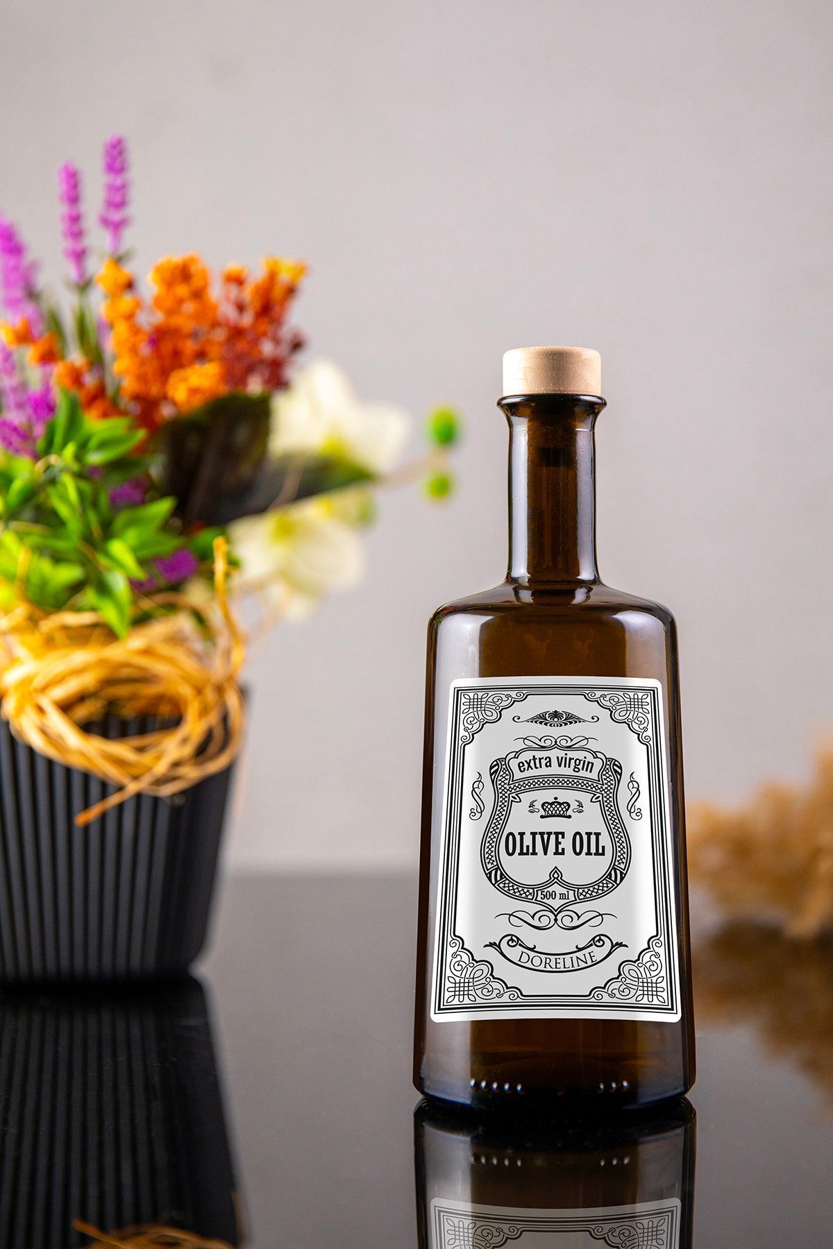 Doreline 500 Ml Silver İtalyan Zeytin Yağı Cam Yağdanlık Vintage Yağlık, Olive Oil