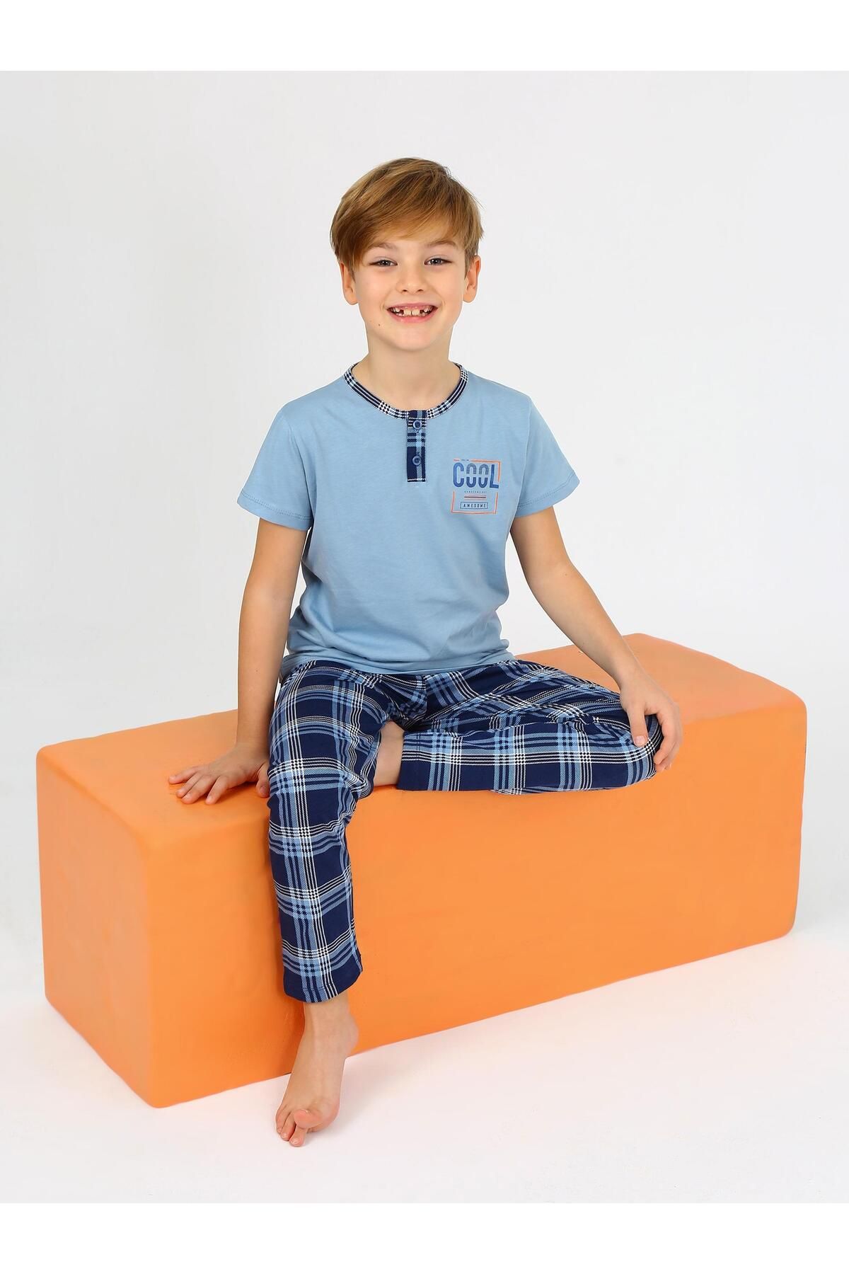 vitmo Erkek Çocuk Kısa Kollu %100 Pamuklu Düğme Detaylı Cool Boy Pijama Takımı