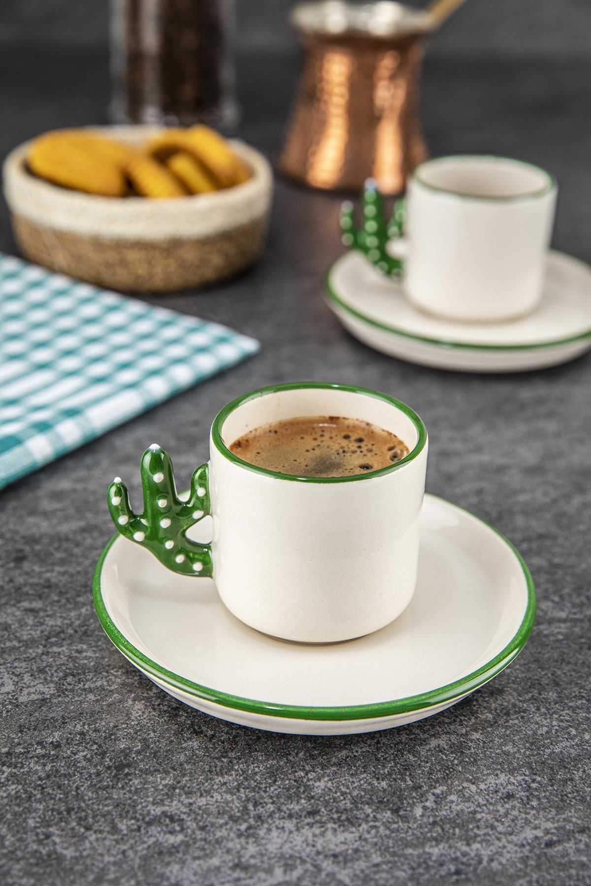 Doreline Kaktüs El Yapımı 110 Ml Türk Kahvesi, Espresso Fincanı 2 Adet, Hediyelik 2 Li Fincan