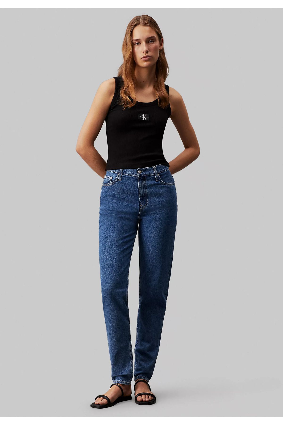 Calvin Klein Kadın Normal Belli Dar Kesim Düz Paça Mavi Jeans J20J222766-1A4
