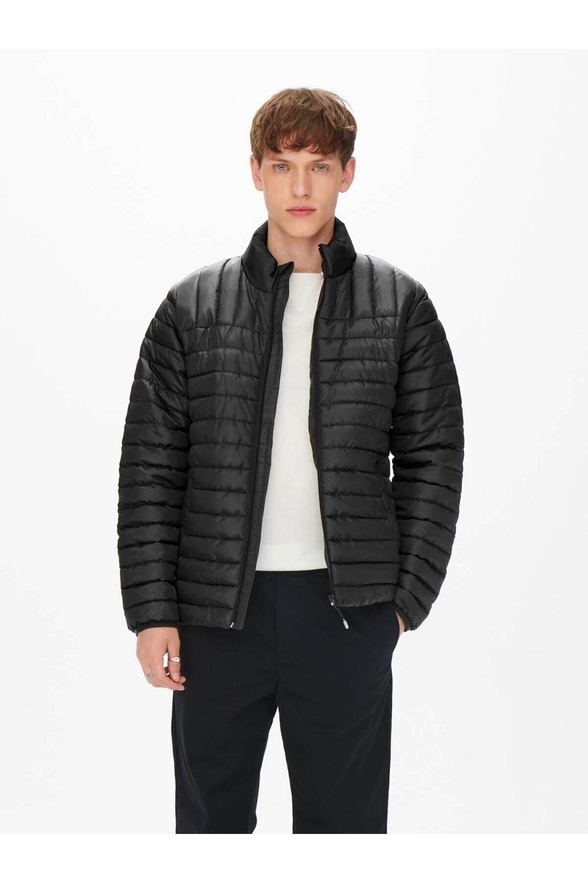 Only & Sons Erkek Mont Siyah 22022612 Onspiet Quilted Highneck