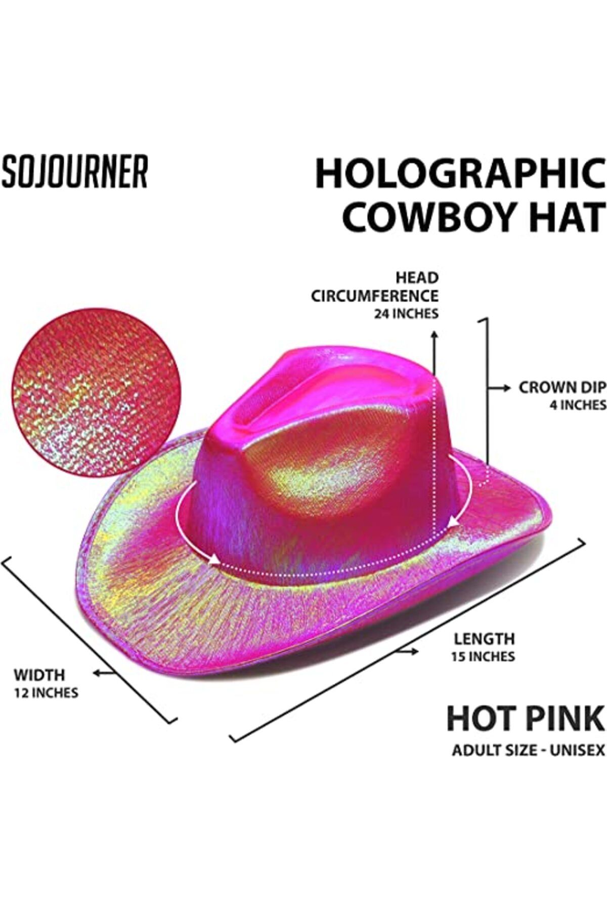 Genel Markalar CLZ192 Neon Hologramlı Kovboy Model Parti Şapkası Fuşya Yetişkin 39X36X14 cm (4172)
