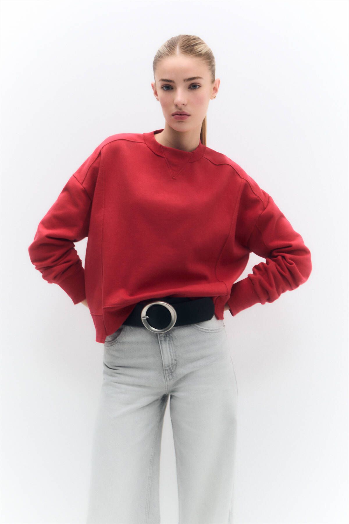 Pull & Bear Dikiş detaylı kırmızı sweatshirt