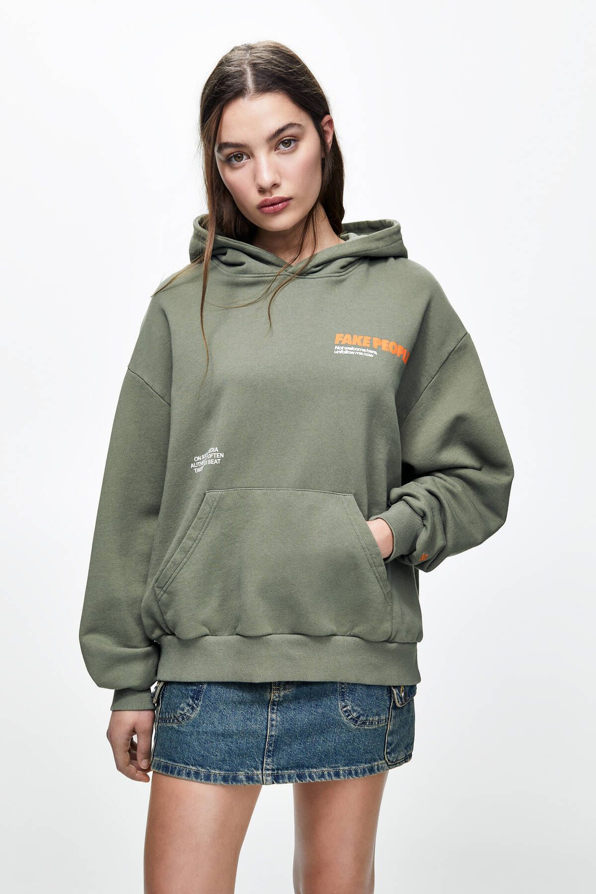 Pull & Bear Sloganlı kapüşonlu sweatshirt