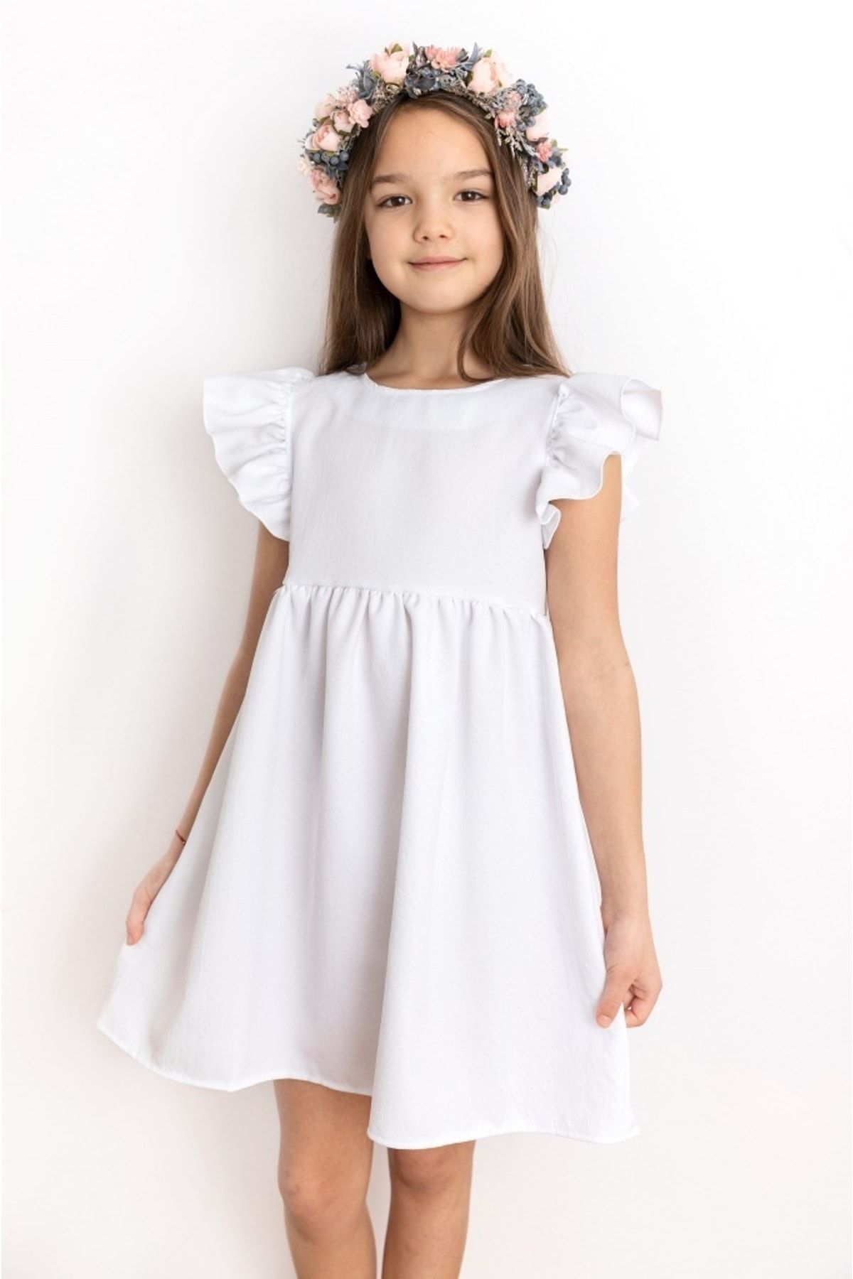 ASIA GİYİM Kız Çocuk Omzu Fırfırlı Yazlık Elbise