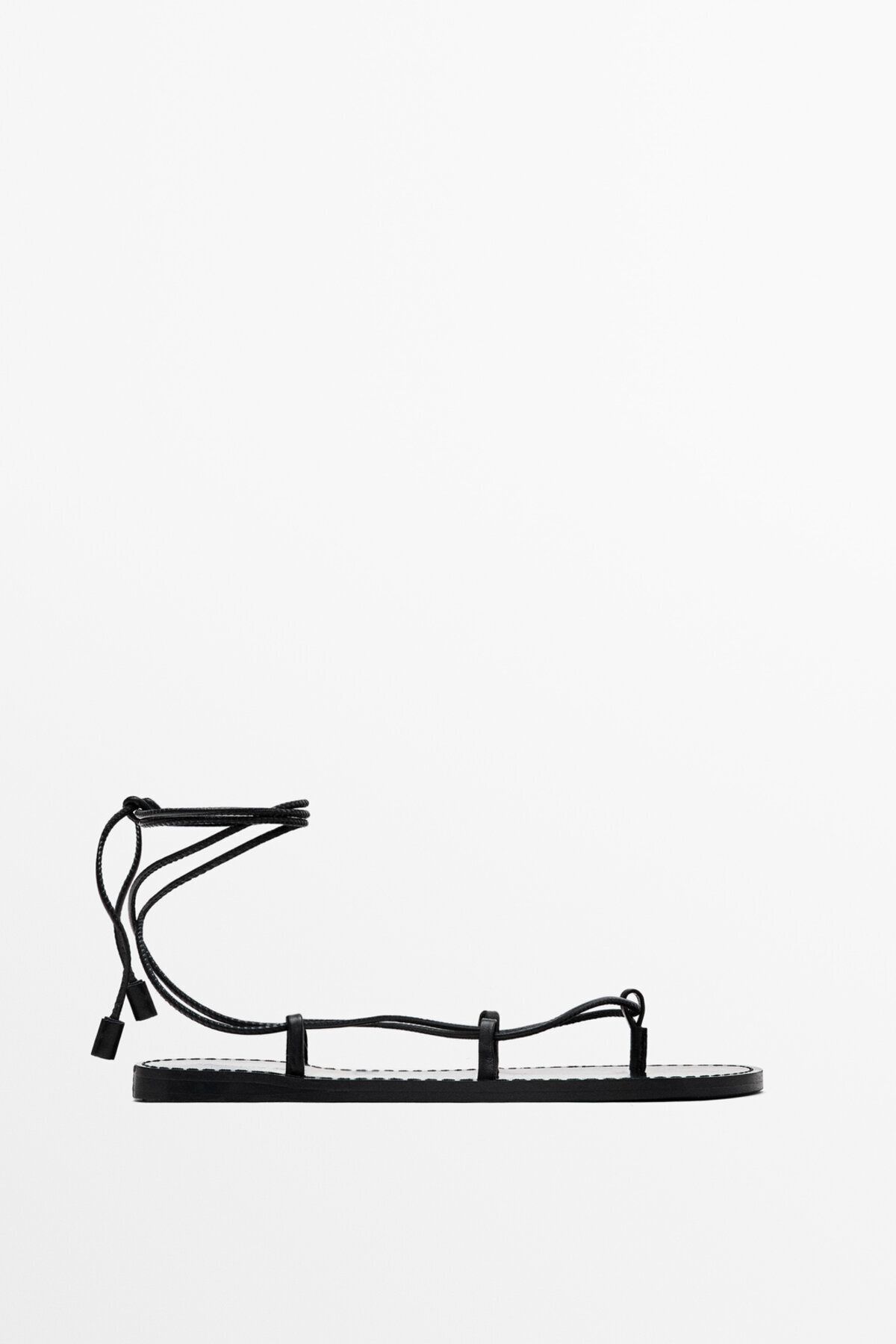 Massimo Dutti Kumaş çok bantlı düz sandalet