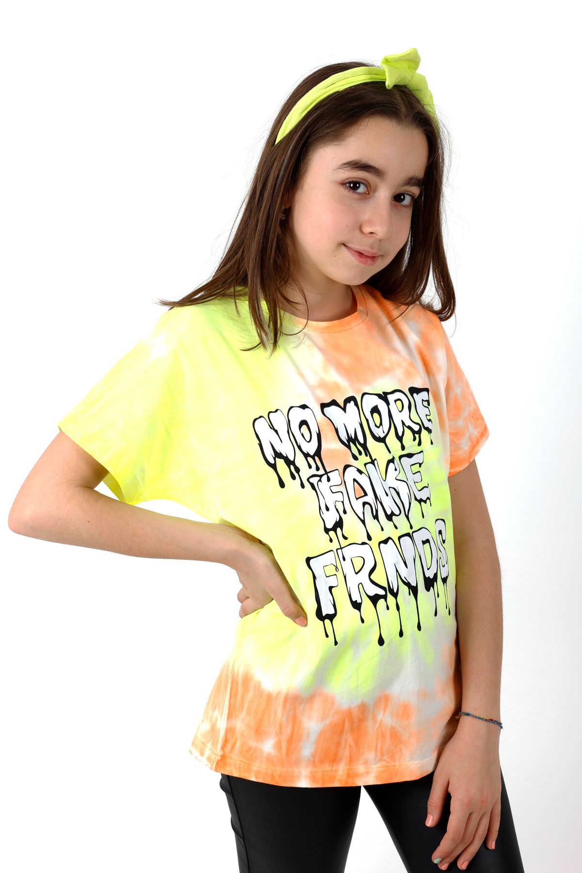 Cansın Mini Kız Çocuk Yarasa Kol Batik Tshirt 10-15 Yaş 13983