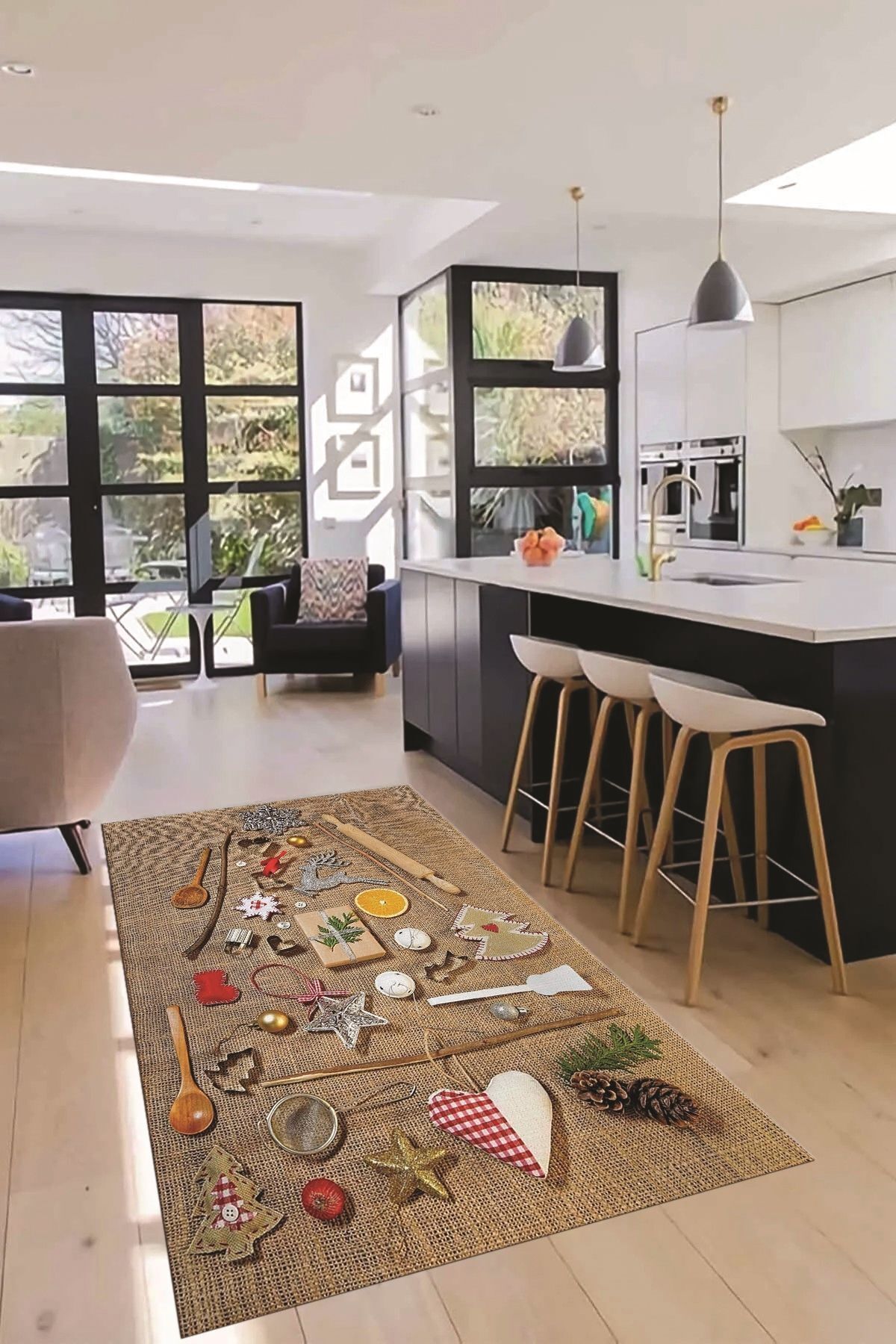 EY HOME 3D Dijital Baskılı Mutfak Eşyaları Motifli Yıkanabilir Mutfak Halısı, MUTFAK-16-RENKLİ,