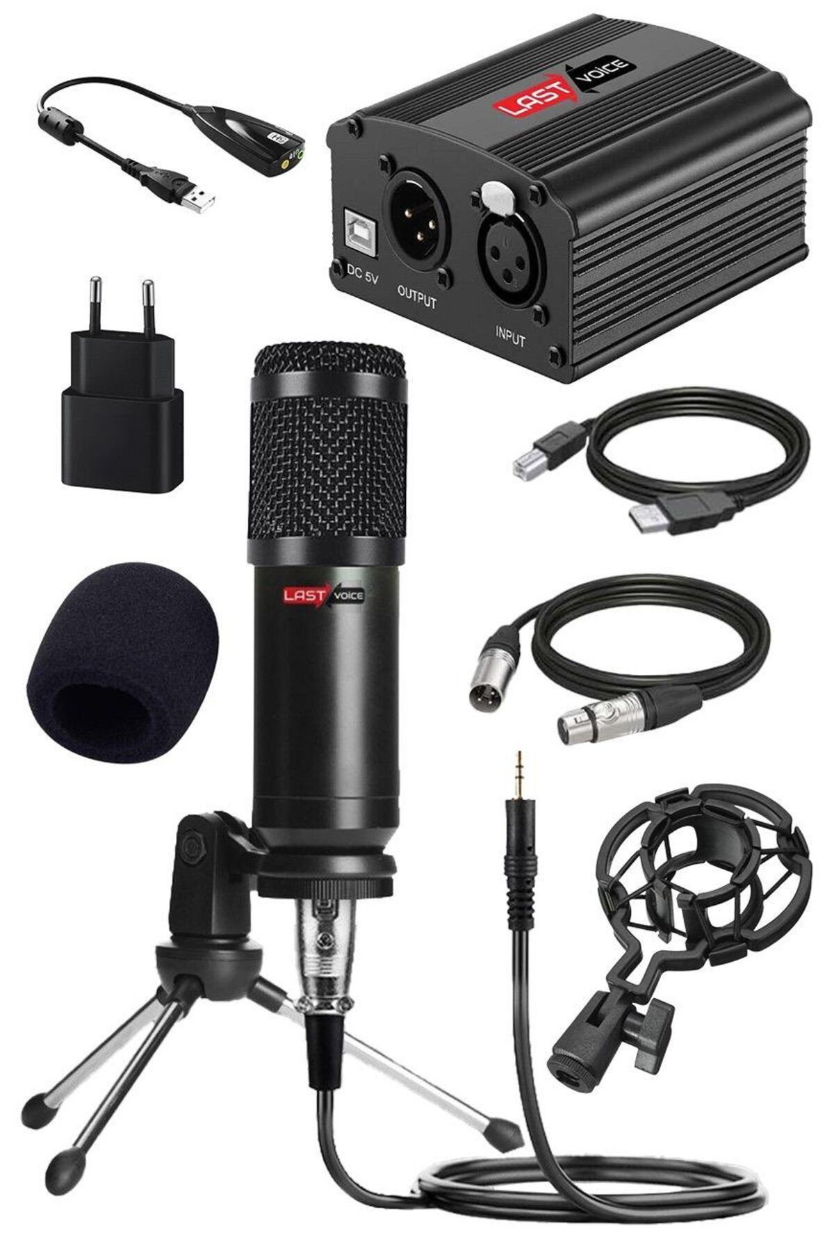 Lastvoice Bm800 Full Black Mikrofon Phantom Power Mini Tripod 7.1