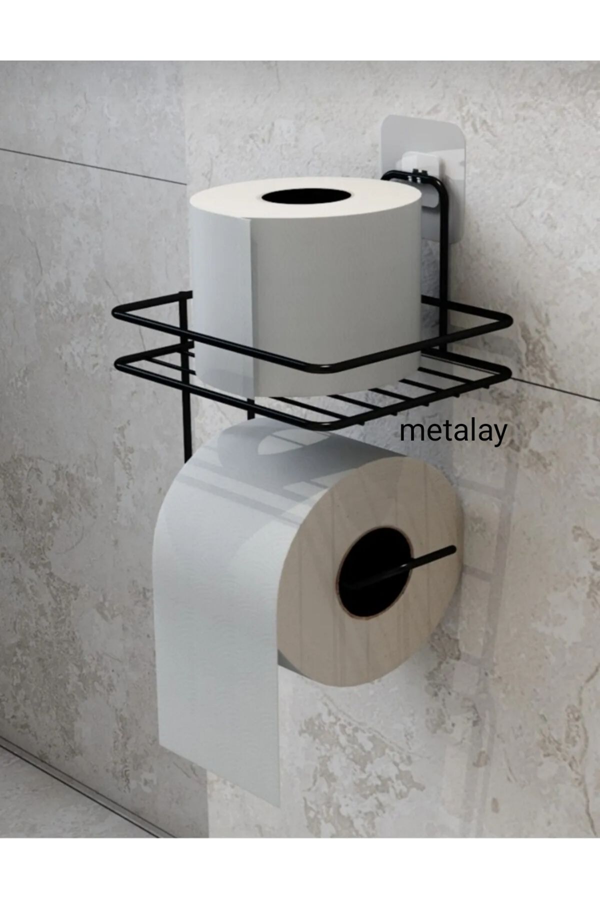 METALAY Yapışkanlı Tuvalet Kağıtlığı Tutacağı Askısı  Siyah Metal Tuvalet Kağıtlık