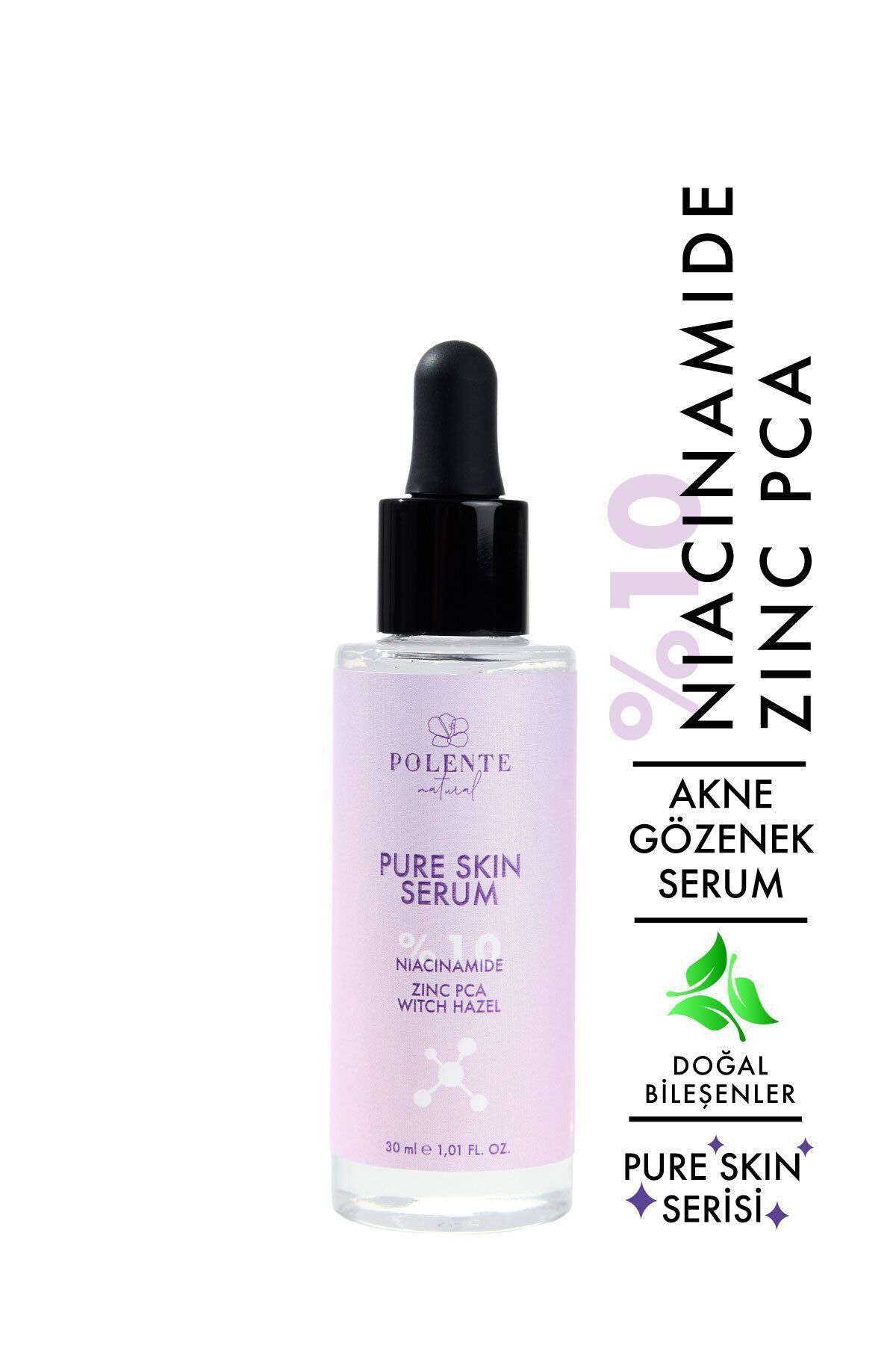 Polente Natural Pure Skın Serum - Akne, Siyah Nokta, Gözenek Karşıtı Serum - %10 Niacinamide (50 ML)