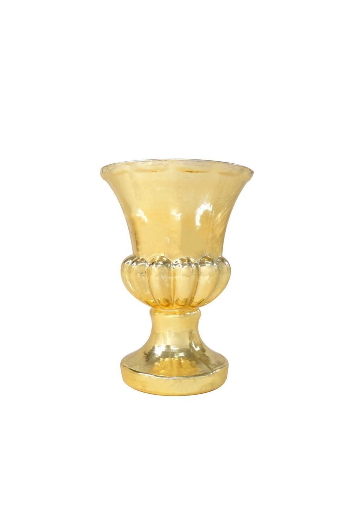 Nettenevime Cam Vazo Antik Kupa Tasarım Altın Renk 15x11 Cm