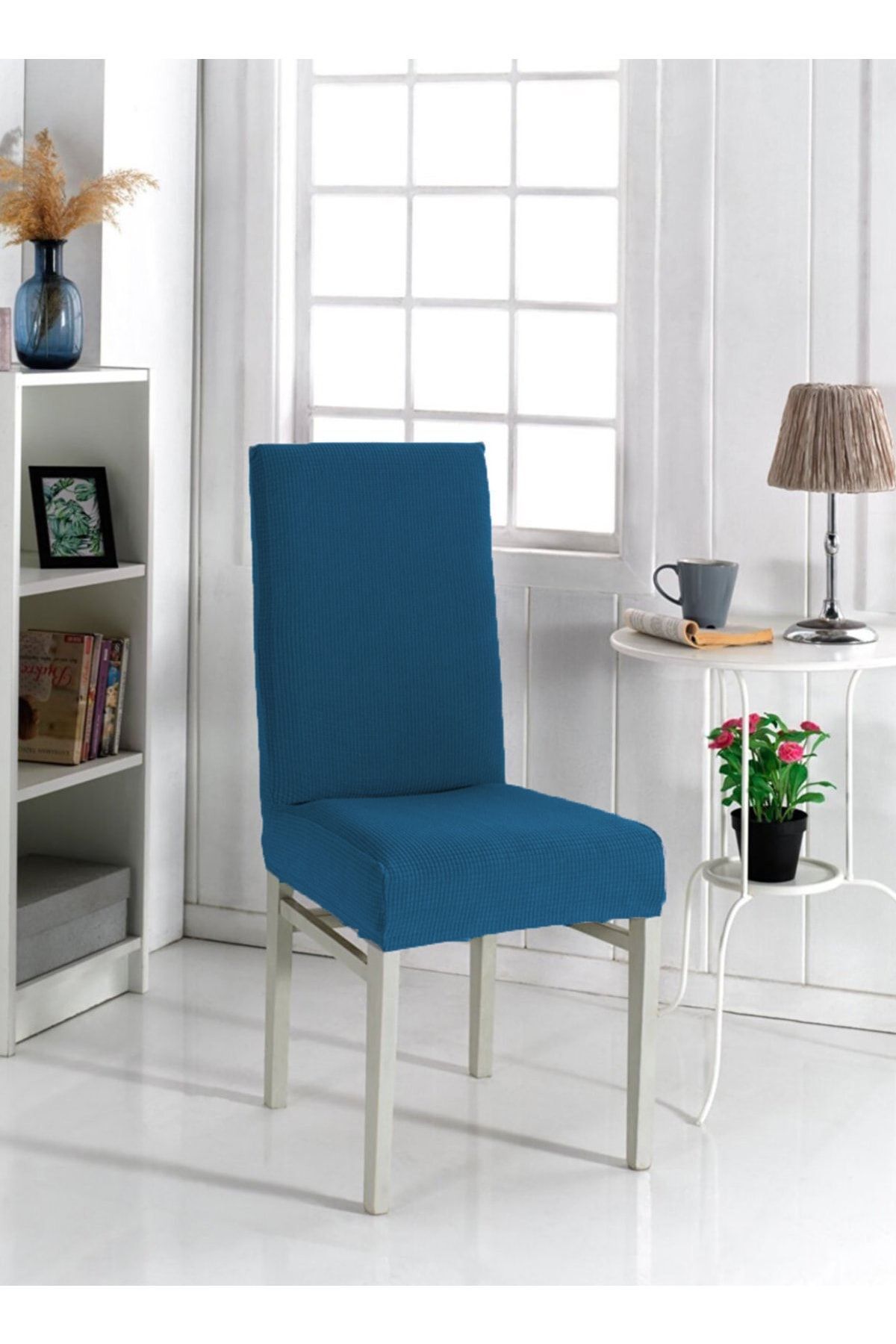 ÖZMAKAN Sandalye Kılıfı ,sandalye Örtüsü ,lastikli, Likrali Yıkanabilir 1 Adet Petrol Mavi Renk