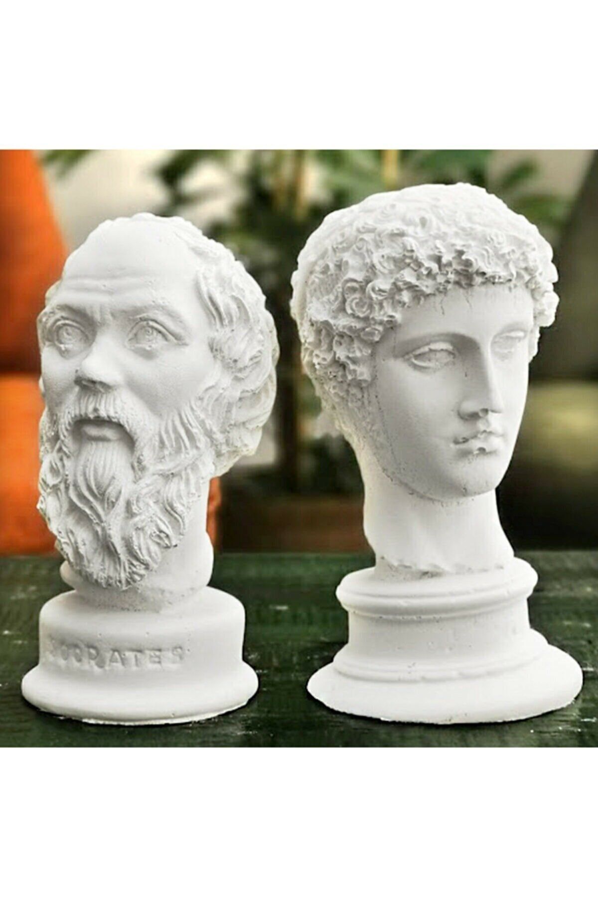 Genel Markalar Beyaz Hermes + Sokrates 2'li Heykel Büst Hermessokrates-2b
