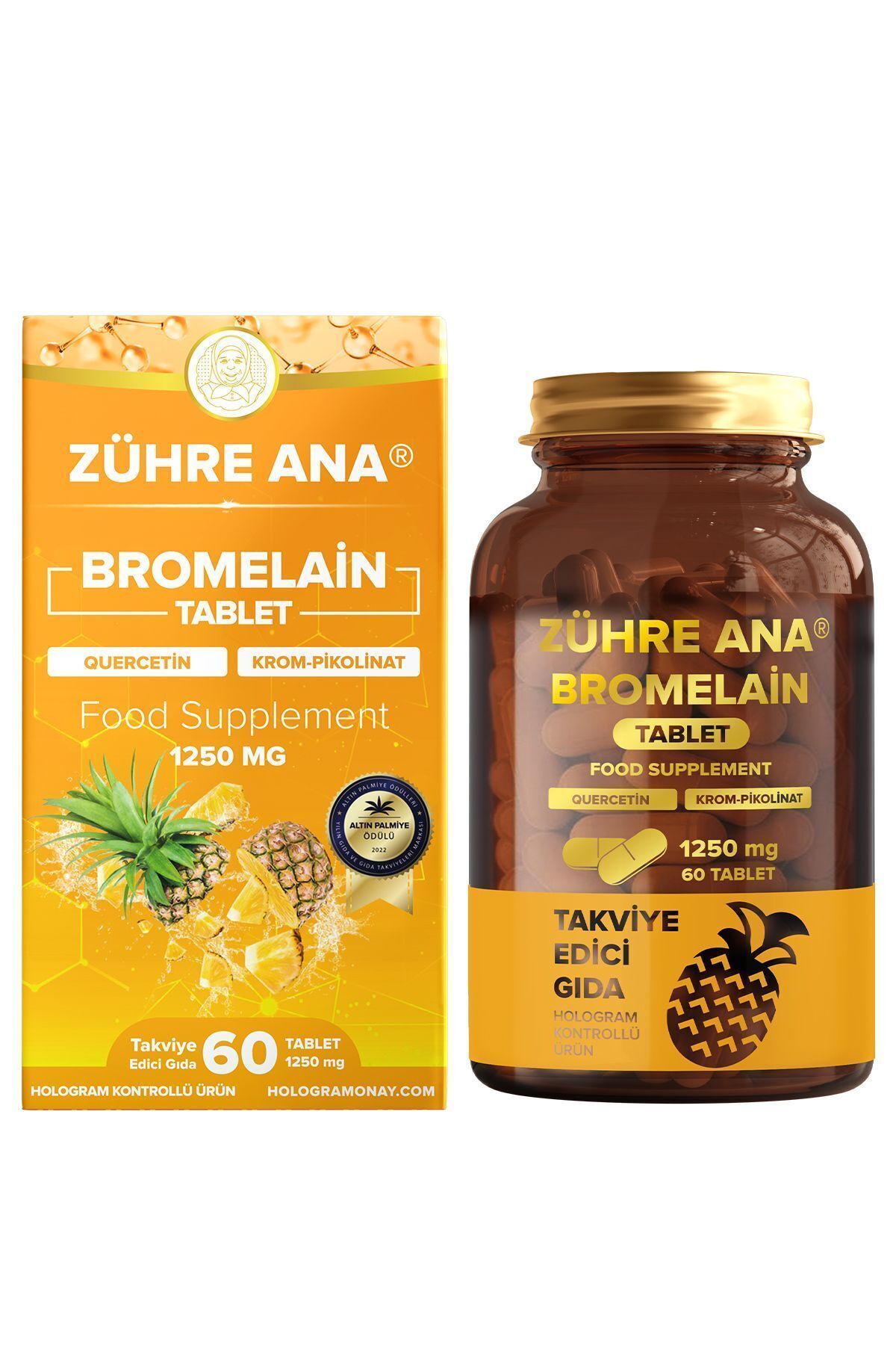 Zühre Ana Bromelain 60 Tablet - Bromelain, Quercetin, Krom Pikolinat ve C Vitamini 1250 Mg