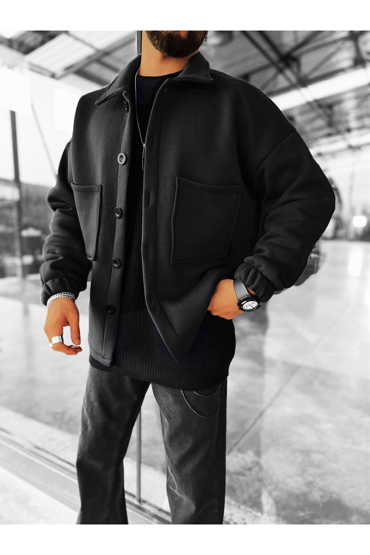 ablukaonline Oversize Basic Rahat Ceket Siyah