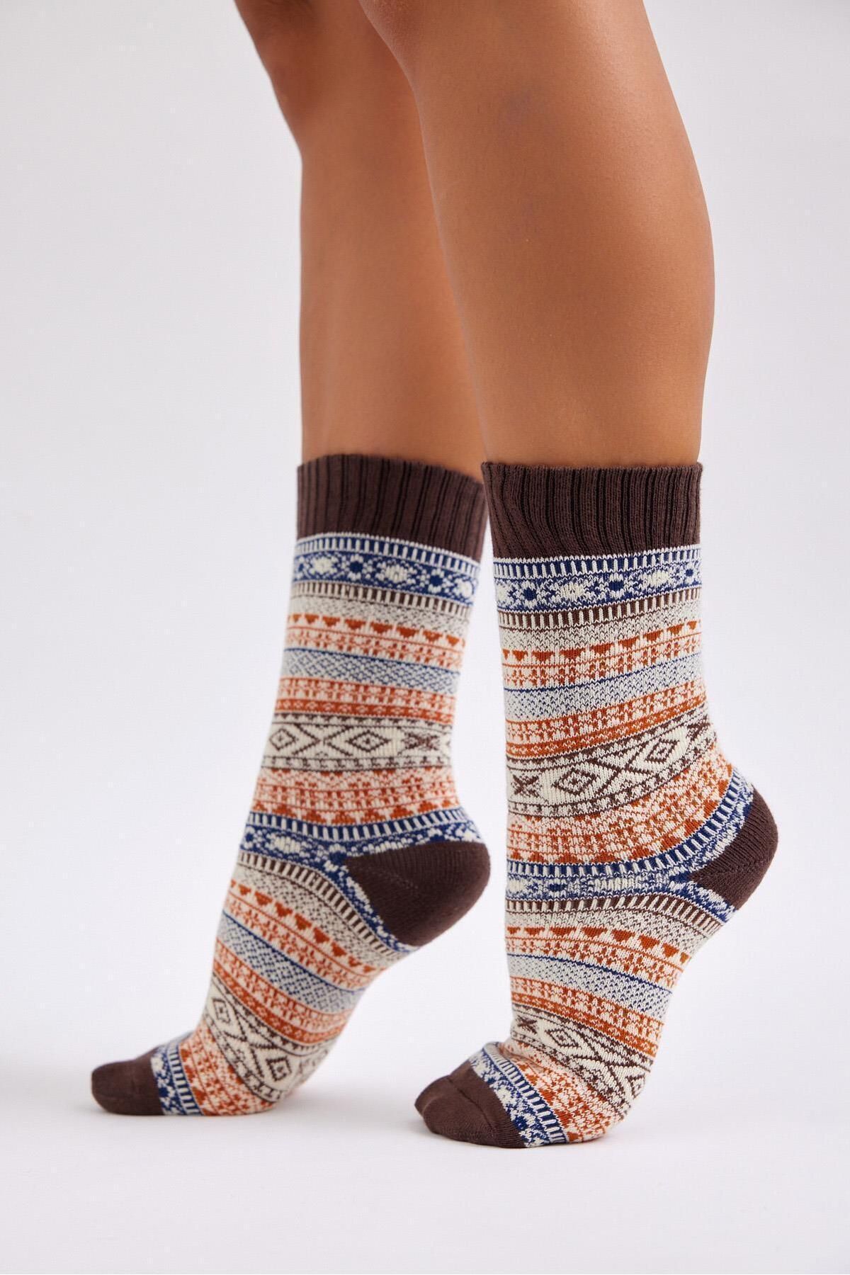 Katia & Bony Kalın Kışlık Desenli Çorap Kahverengi