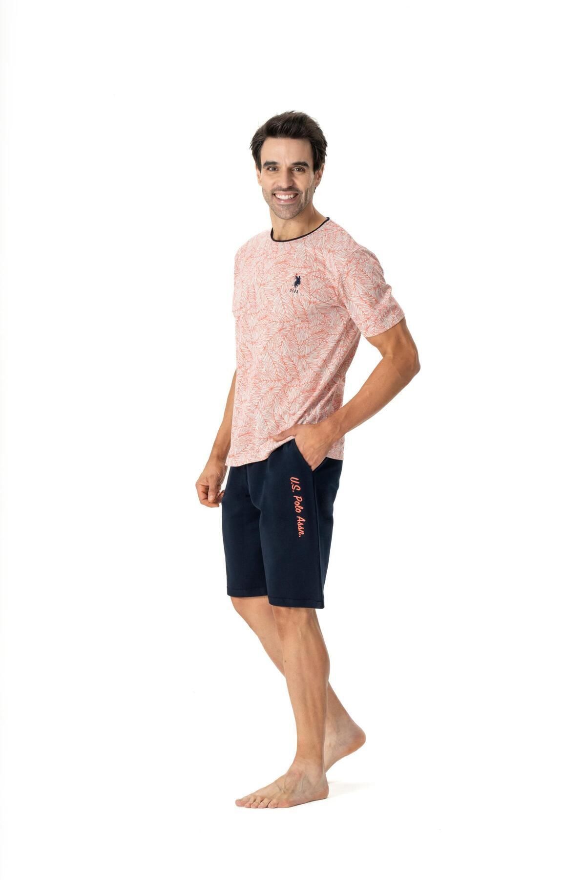 U.S. Polo Assn. U.S. Polo Assn. Erkek Yuvarlak Yaka Mercan T-shirt & Şort Yazlık Pijama Takımı