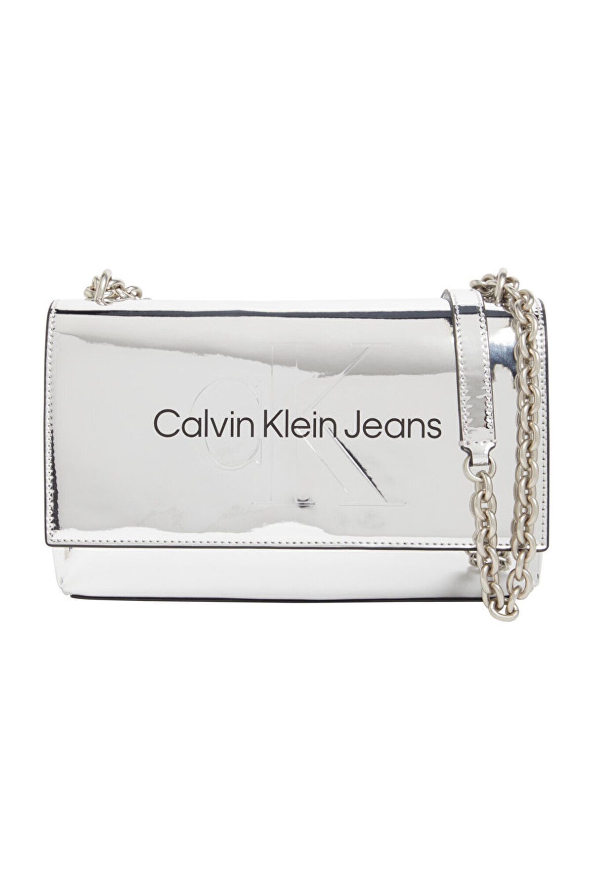 Calvin Klein Kadın Marka Logolu Zincirli Omuz Askılı Deri Gri Omuz Çantası K60K611856-0IM