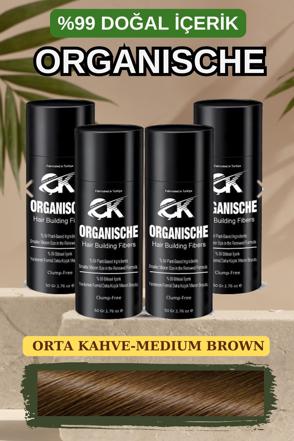 Organische Topik,50 Gr. X 4Kutu = 200 Gram Orta Kahve Renk, Saç Dolgunlaştırıcı % 99 Bitkisel İçerik.