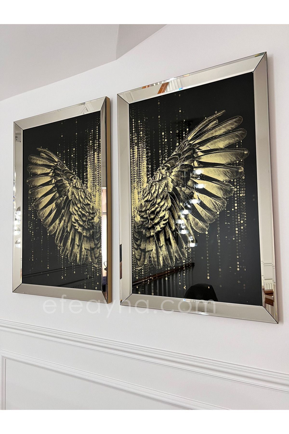 Efe Ayna Melek Kanadı 2'li Bronz Ayna Tablo Seti-40x60