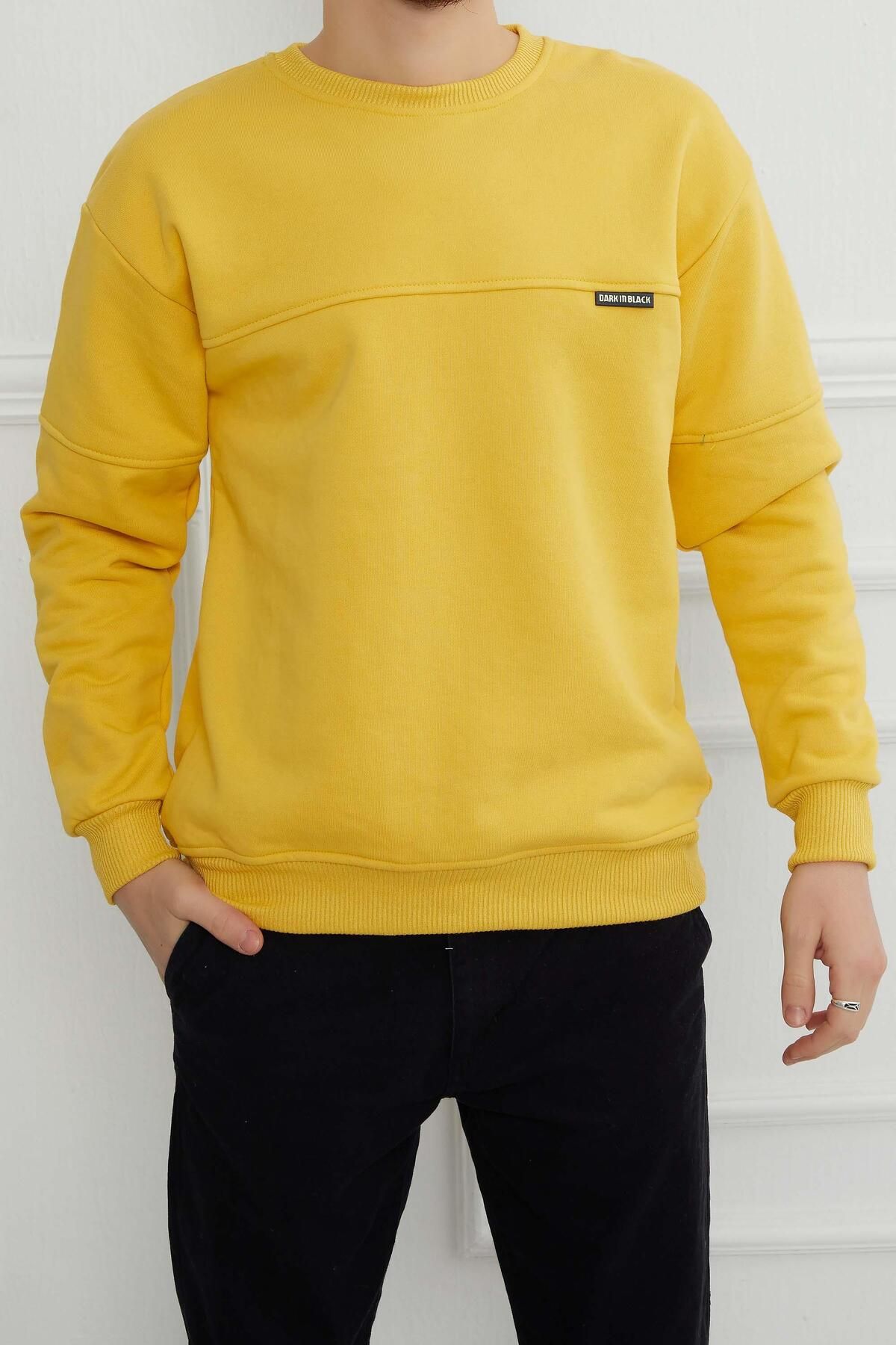 Five Pocket Hscstore Erkek Çima Detaylı Basic Sarı Sweatshirt - 6037