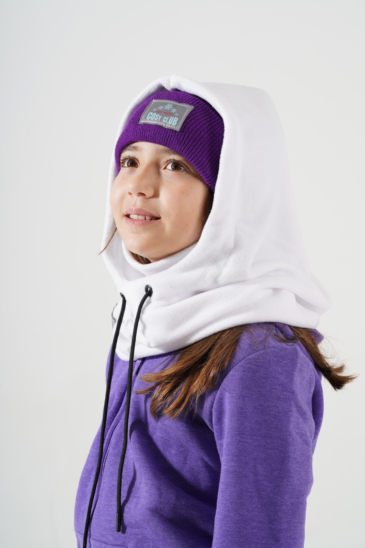 Cosy Club Shop Kız Çocuk Beyaz Polar Balaklava Kar Maskesi Boyunluk Şapka Atkı Bir Arada