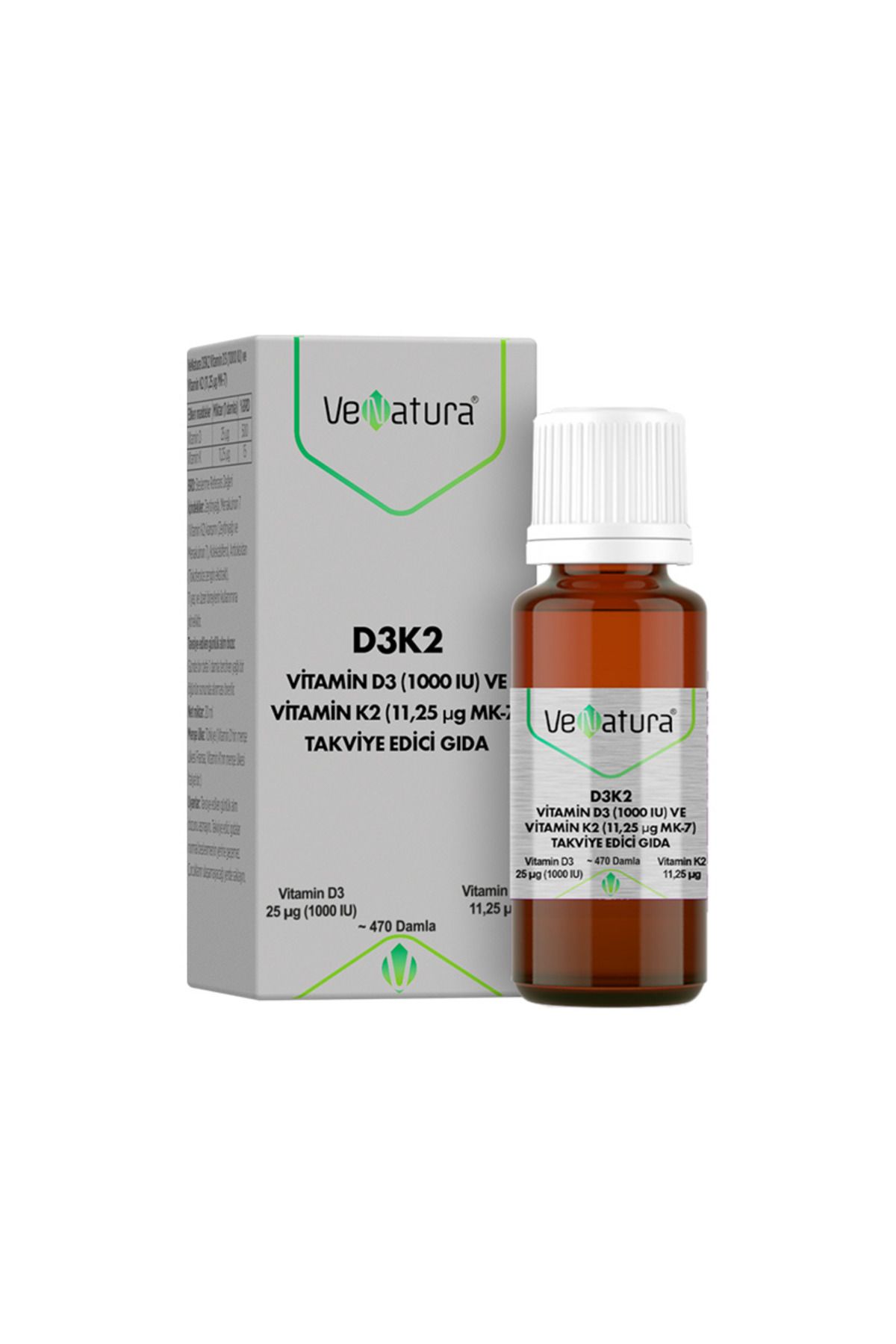 Venatura D3k2 Vitamin D3 Ve K2 (11,25 MCG MK-7) Damla 20 ml