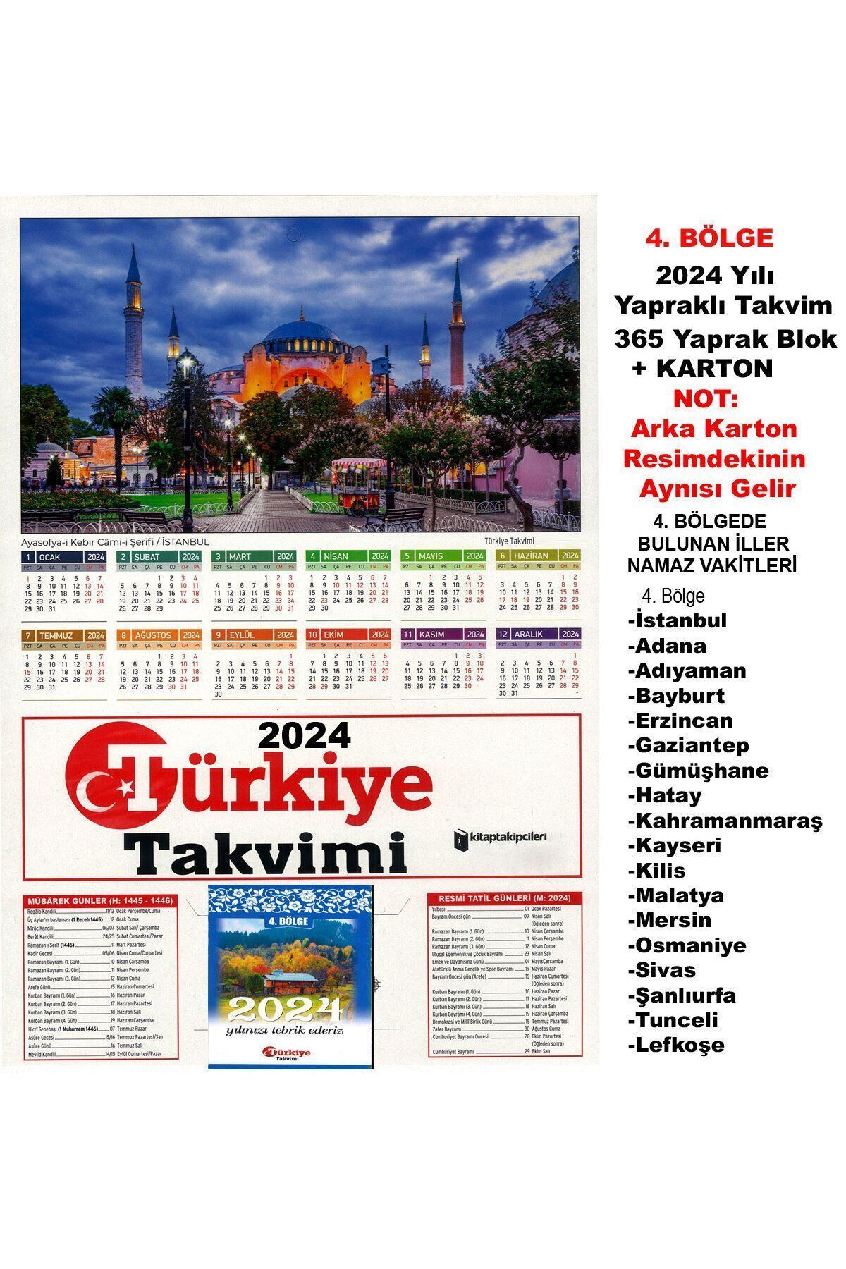 Elif Kitabevi 4. Bölge 2024 Yılı Türkiye Takvimi 365 Gün Yapraklı Dini Duvar Takvimi Namaz Vakitli Blok Ayasofya