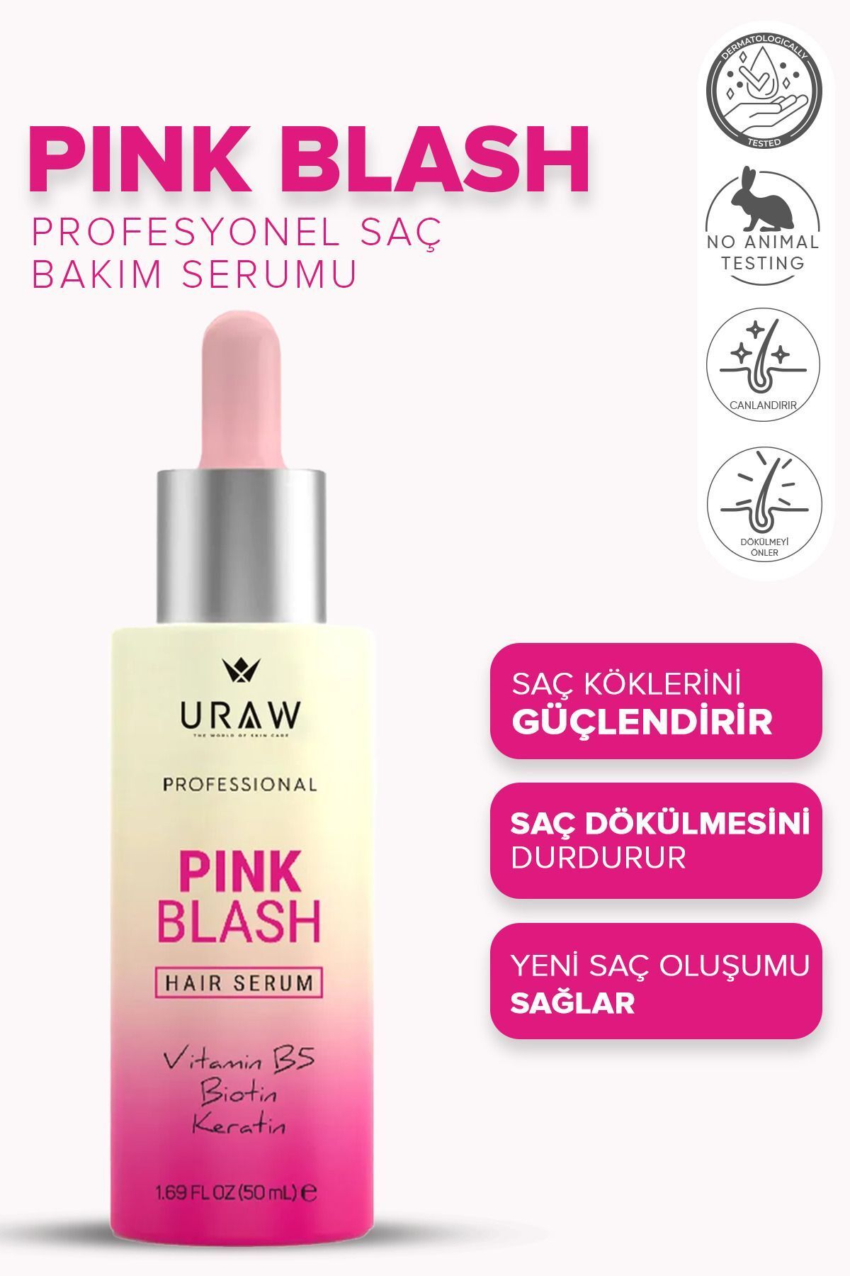 Uraw Pink Blash ( Yeni Saç Oluşumu Sağlayan Ve Dökülme Kaşıtı Bakım Serumu ) ( 100 ml )