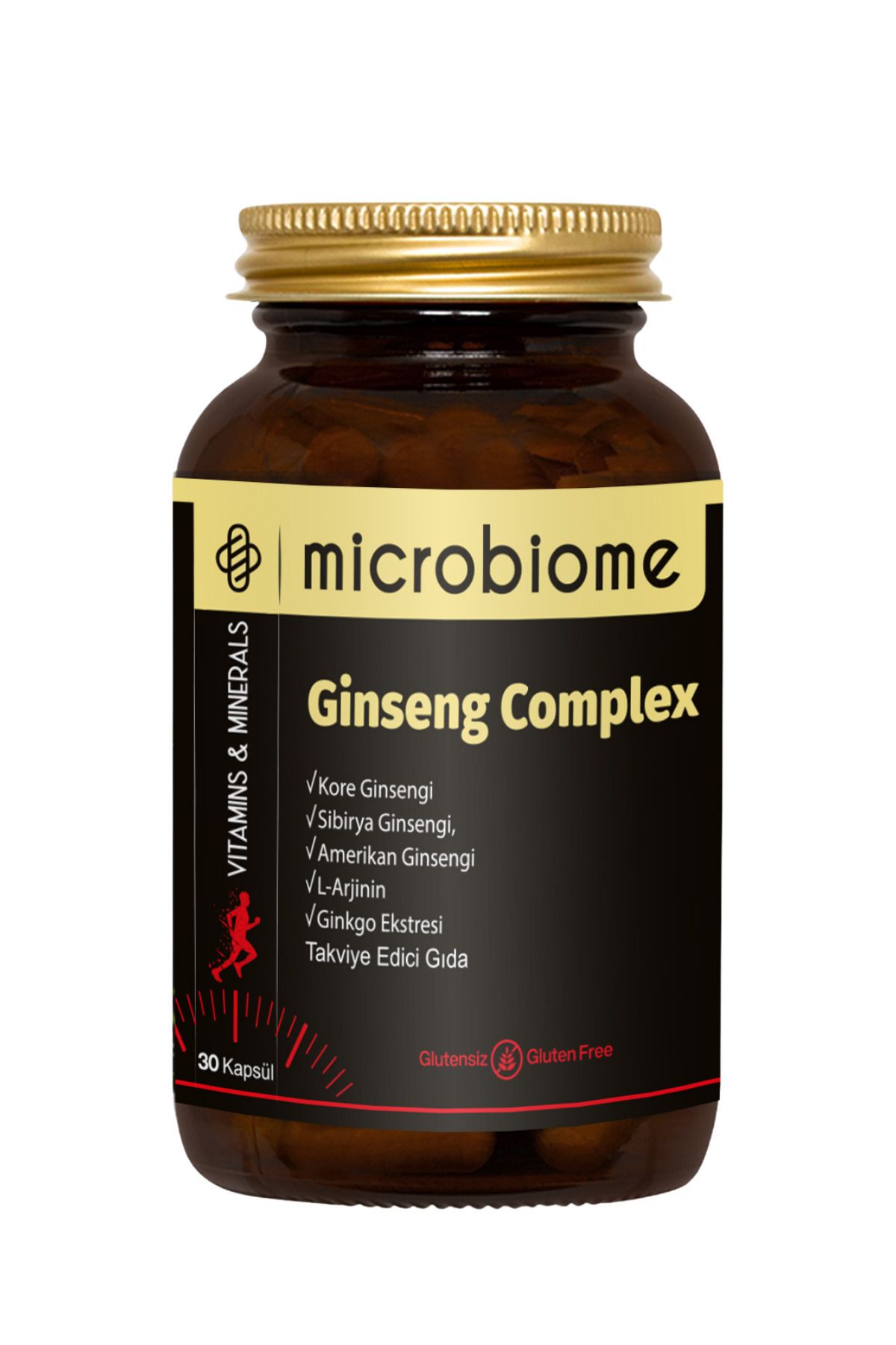 Microbiome Ginseng Complex Kore, Sibirya, Amerikan Ginsengi, L-arjinin Ve Ginkgo Biloba Kompleks 30 Kapsül