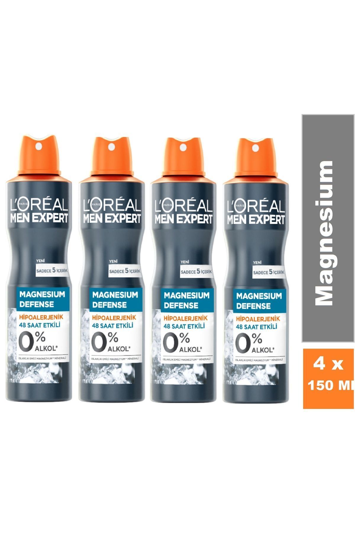 L'Oreal Paris Men Expert Magnesıum Defense Hıpoalerjenik 48 Saat Etkili Deodorant 150 Ml x 4 Adet