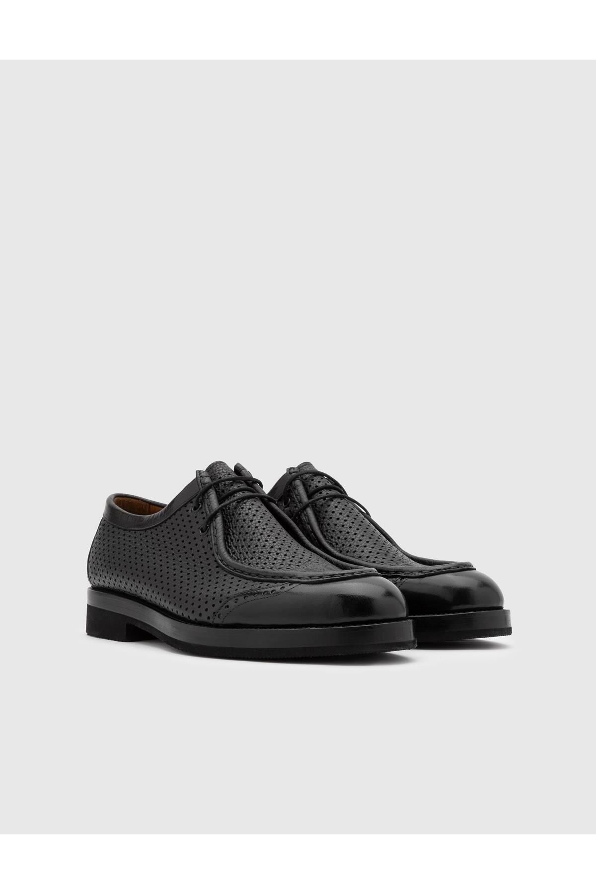 İlvi Luigi Hakiki Bufalo Deri Erkek Siyah Oxford Ayakkabı