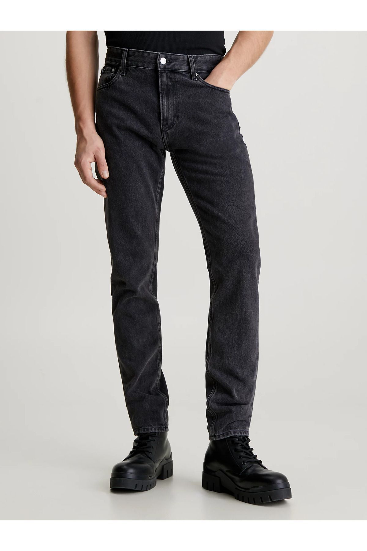 Calvin Klein Erkek Pamuklu Normal Bel 5 Cepli Düğmeli Siyah Jeans J30J324562-1BY