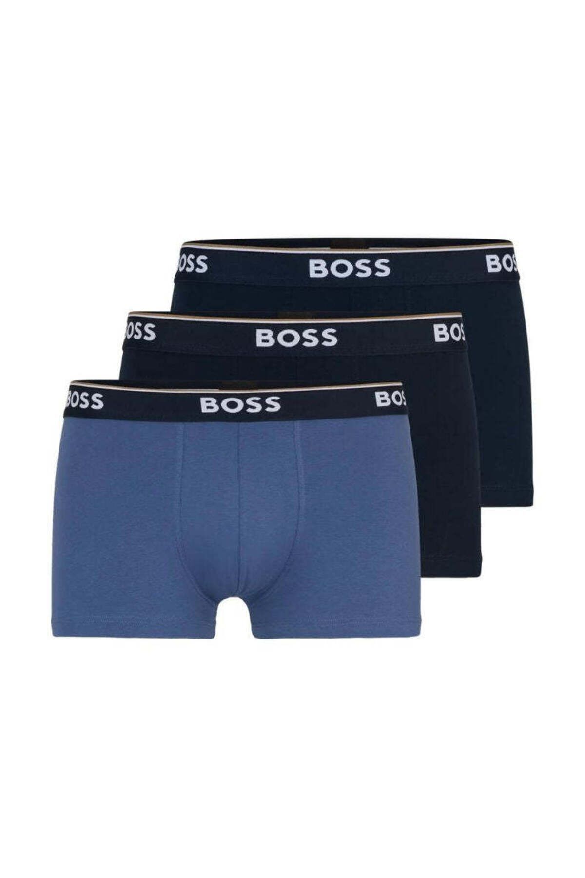 BOSS Erkek Marka Logolu Beli Lastikli Siyah-Mavi Boxer 50508985-987