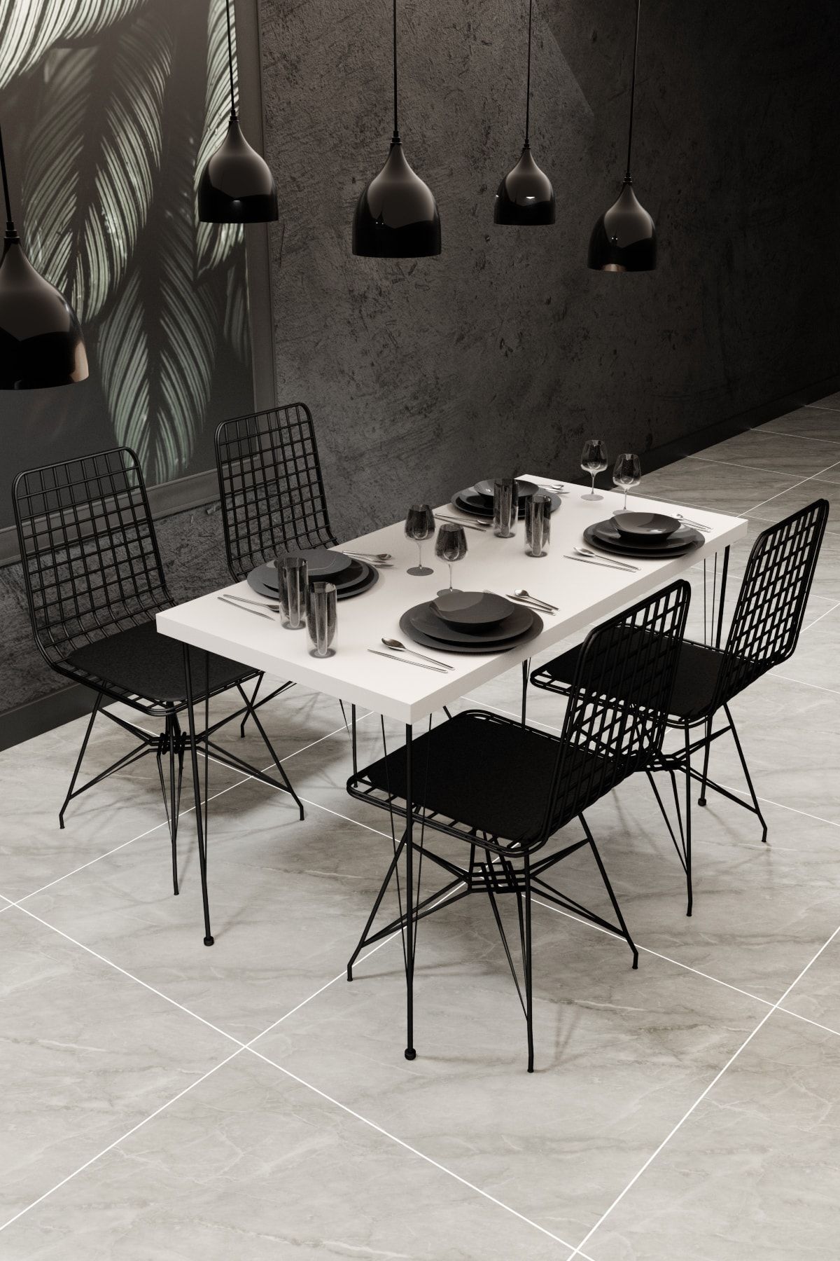 Gaga Mobilya Yemek Masa Takımı Mutfak Masası Cafe Masası 4 Adet Tel Sandalye 1 Adet Masa (beyaz)